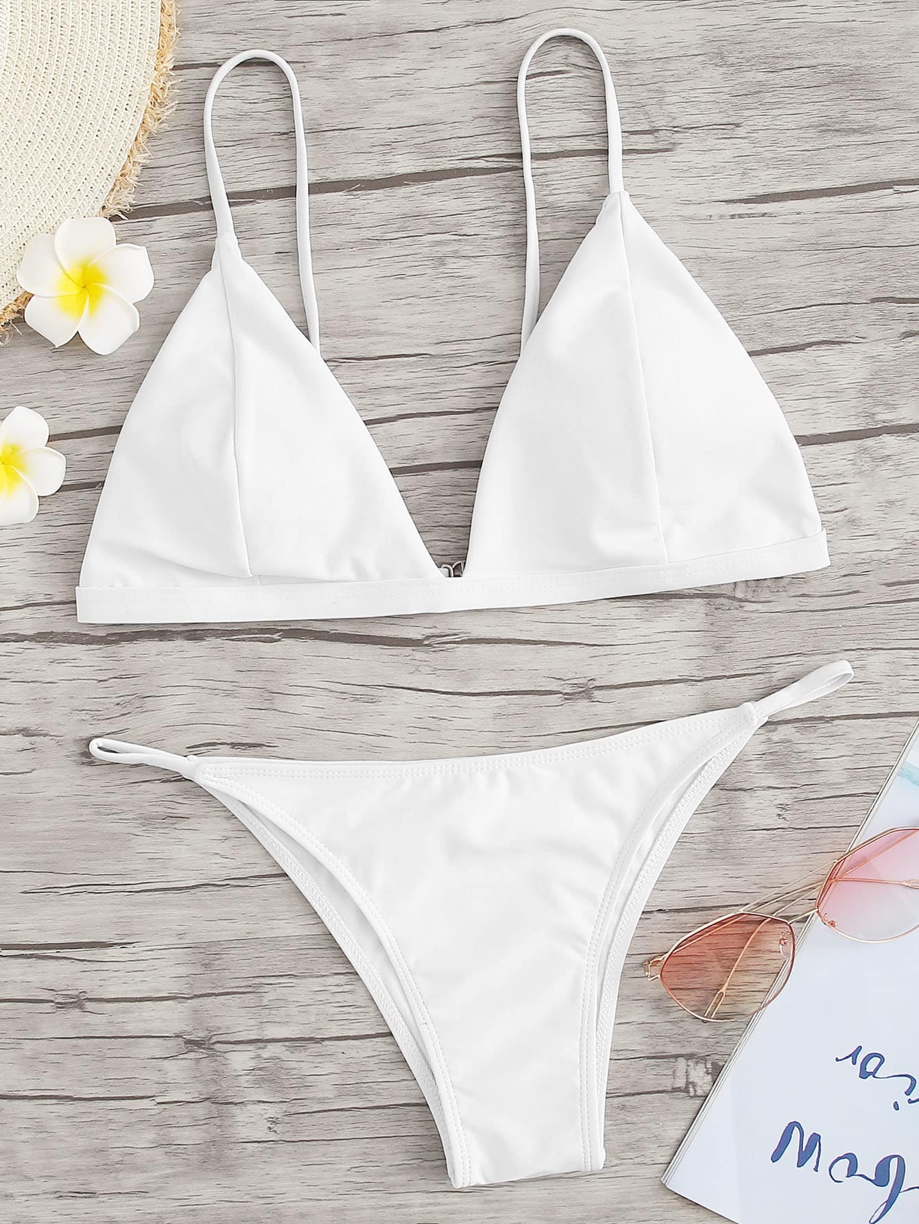 Spaghetti Strap Low Rise Seam Top With Tanga Bikini Swimwear