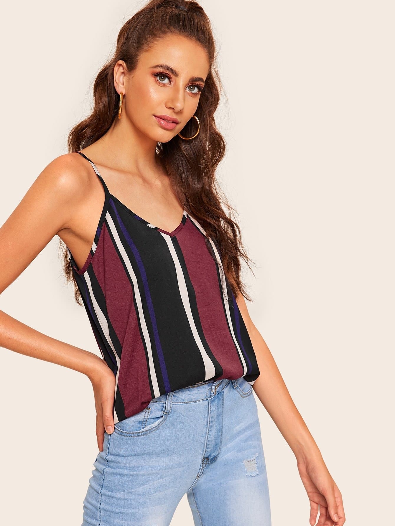 Regular Fit Spaghetti Strap Striped Cami Top
