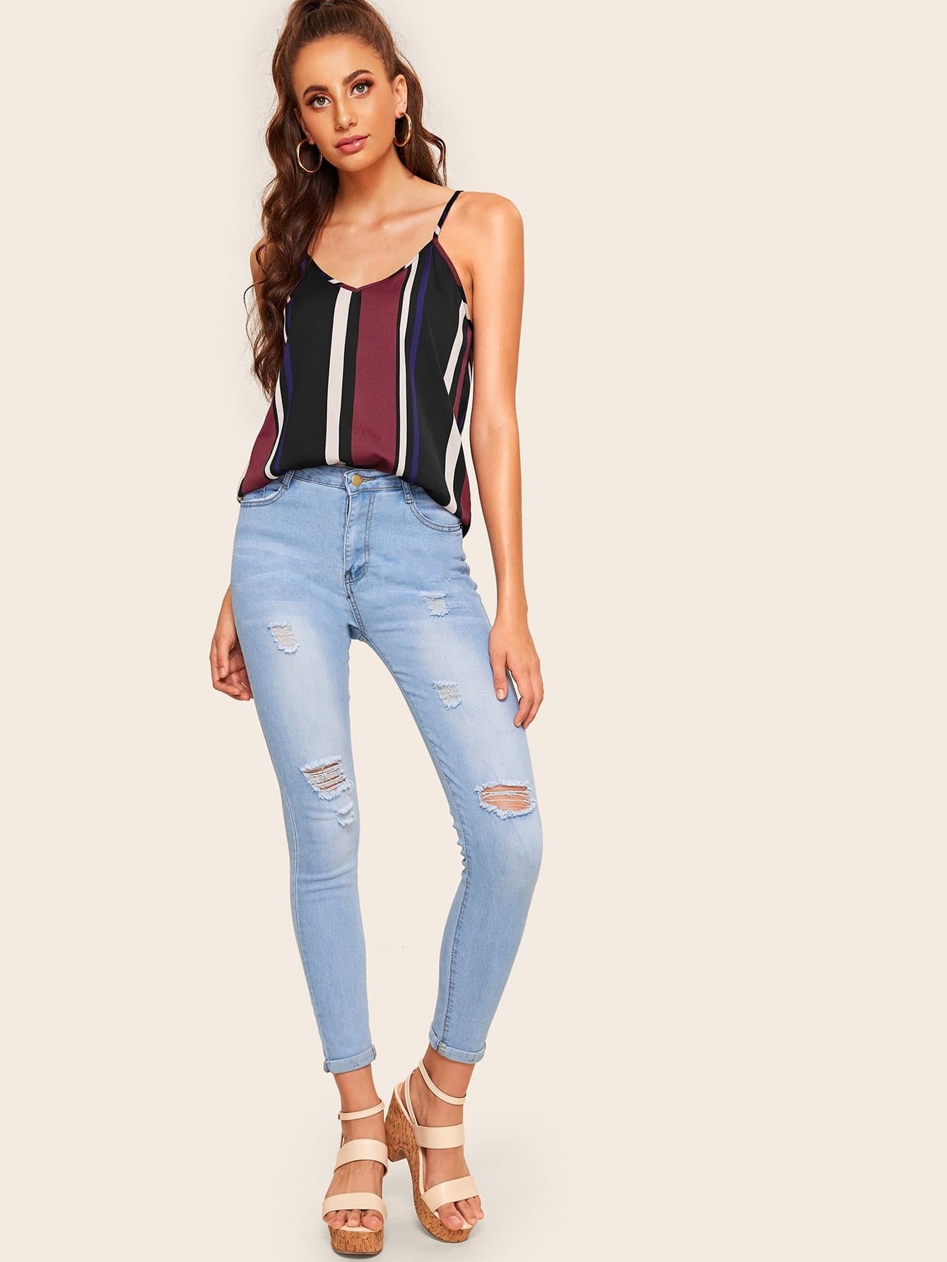 Regular Fit Spaghetti Strap Striped Cami Top