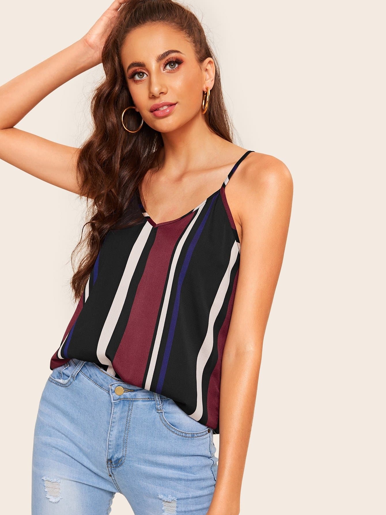 Regular Fit Spaghetti Strap Striped Cami Top