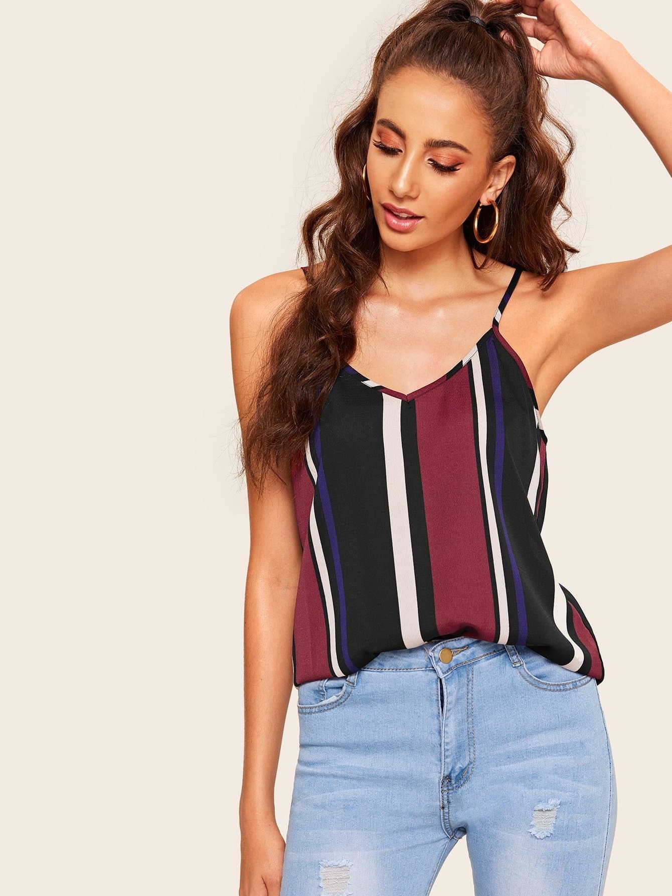 Regular Fit Spaghetti Strap Striped Cami Top