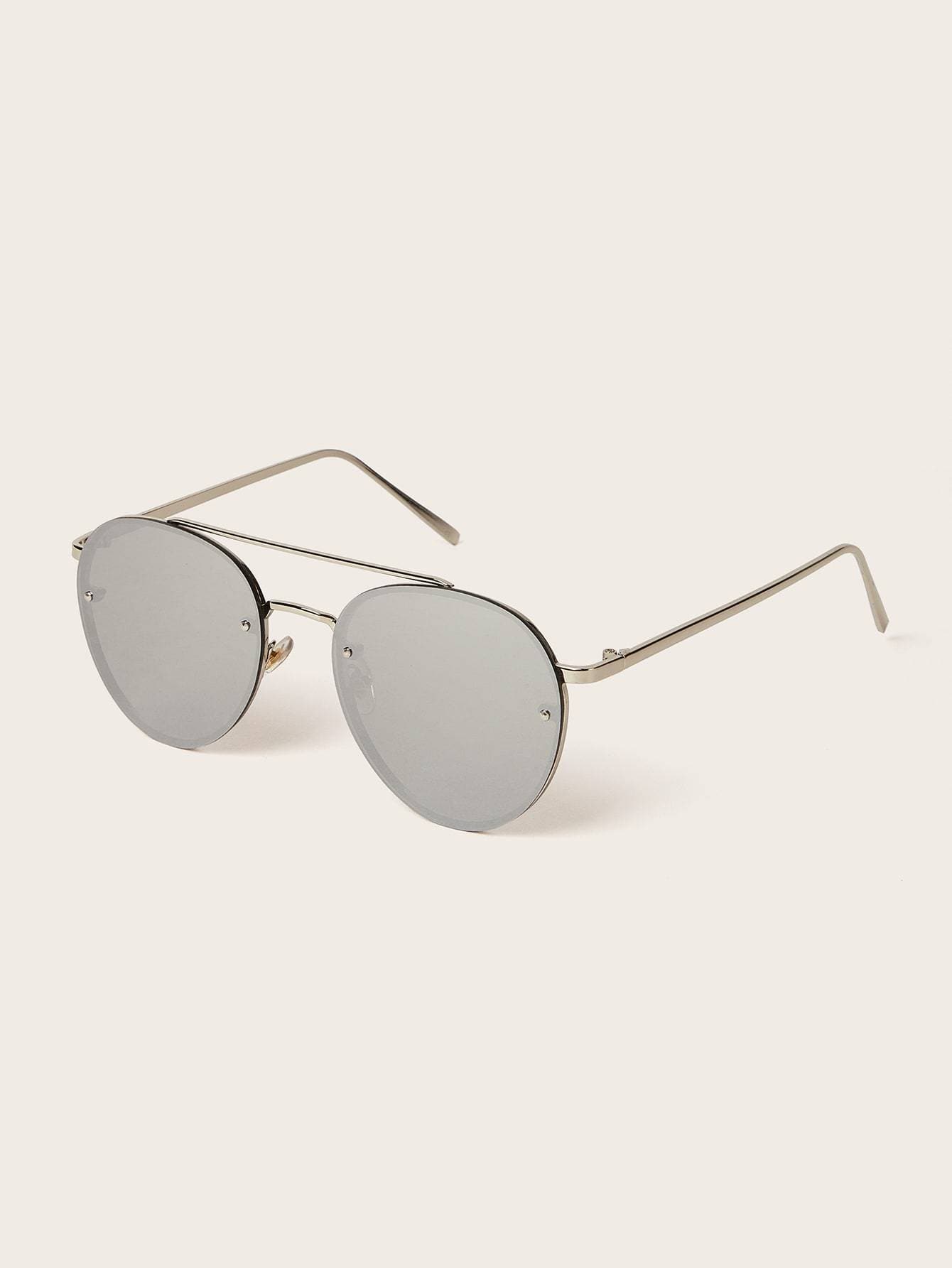 Silver Top Bar Mirror Lens Sunglasses