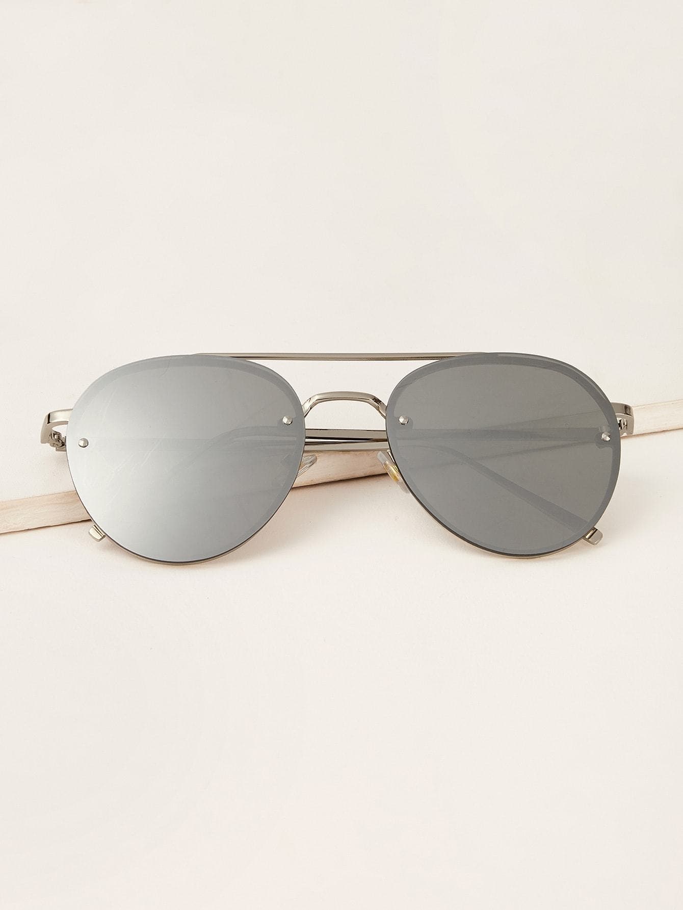 Silver Top Bar Mirror Lens Sunglasses