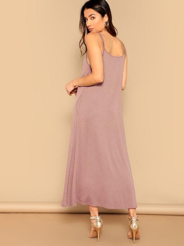 Sleeveless Spaghetti Strap Pocket Patched Swing Cami Dress