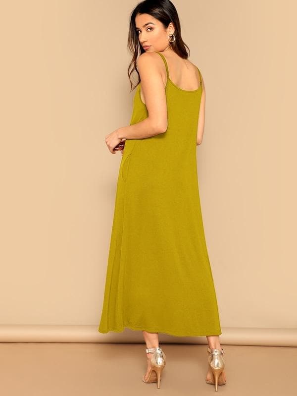 Sleeveless Spaghetti Strap Pocket Patched Swing Cami Dress