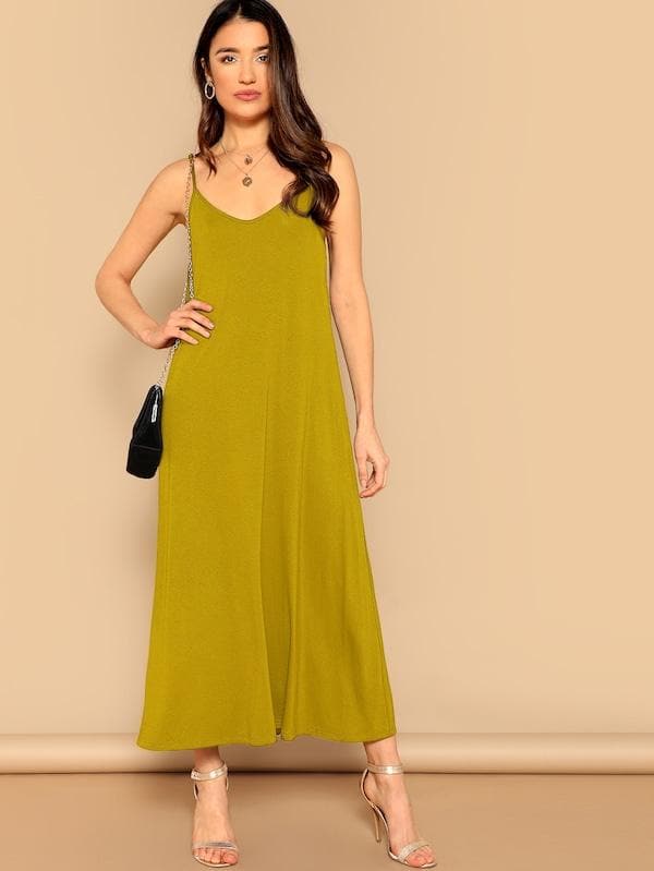 Sleeveless Spaghetti Strap Pocket Patched Swing Cami Dress
