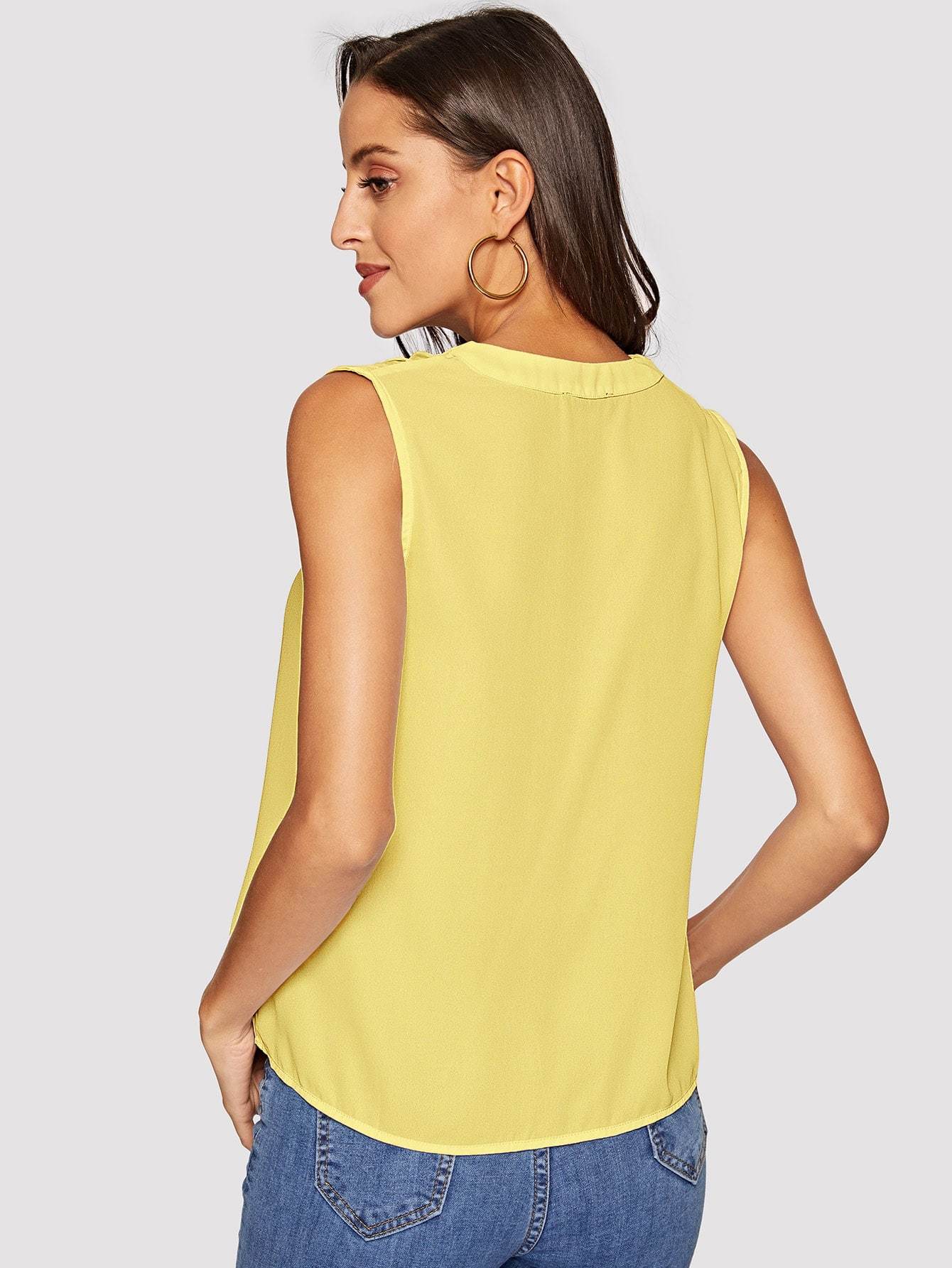 Sleeveless Regular Fit V-cut Neck Solid Top