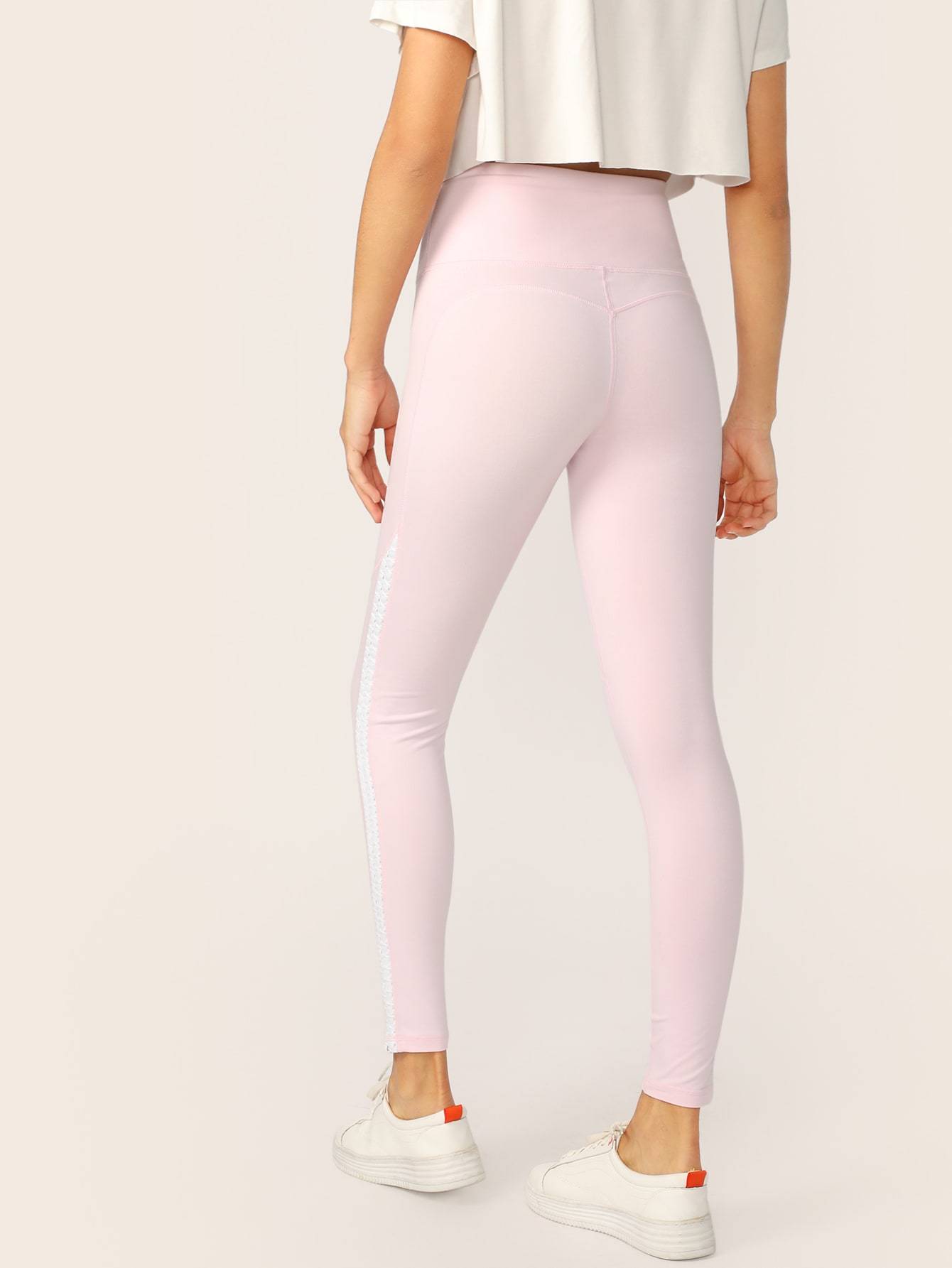 Pink Criss Cross Braided Side High Waisted Stretch Leggings