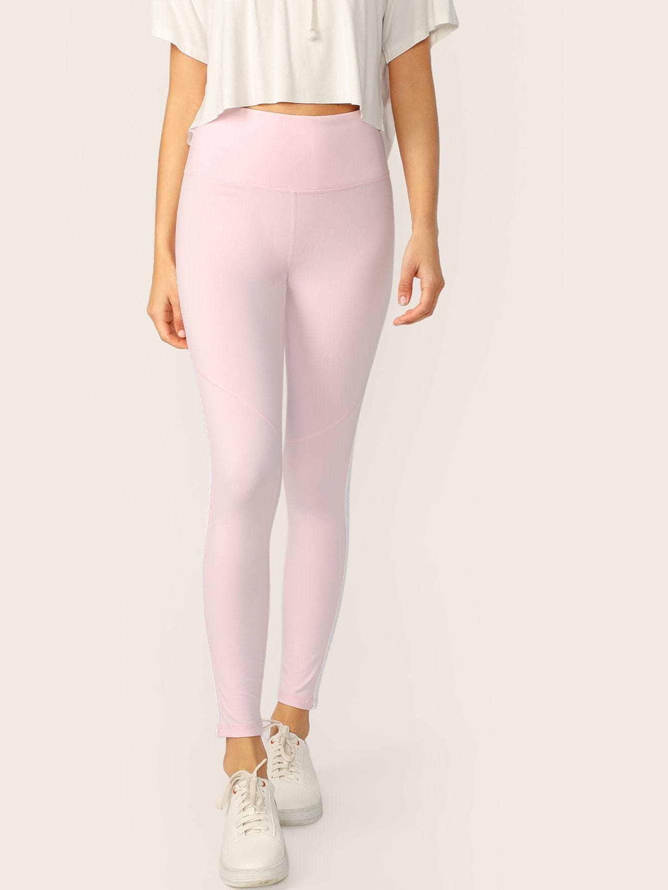 Pink Criss Cross Braided Side High Waisted Stretch Leggings