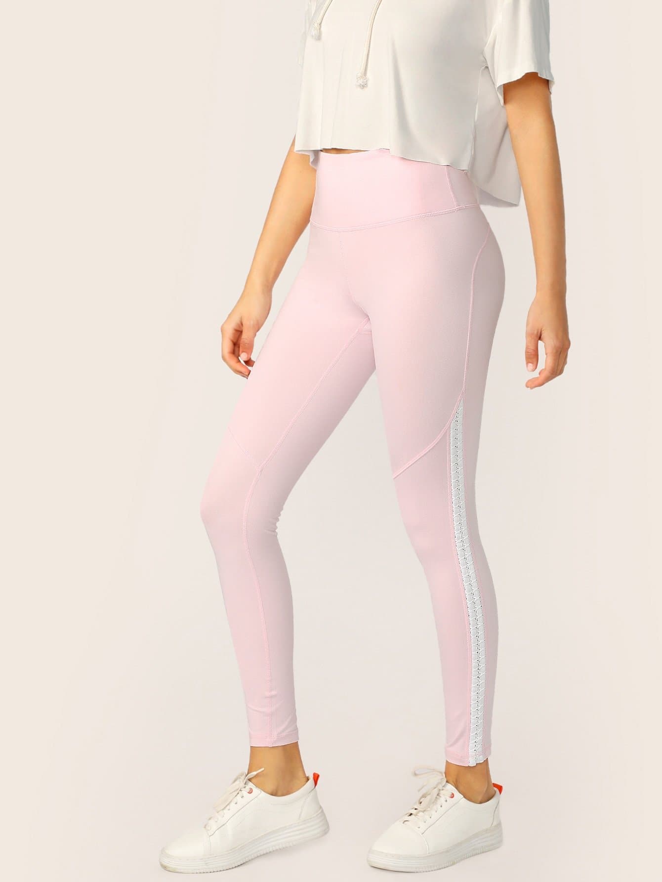 Pink Criss Cross Braided Side High Waisted Stretch Leggings