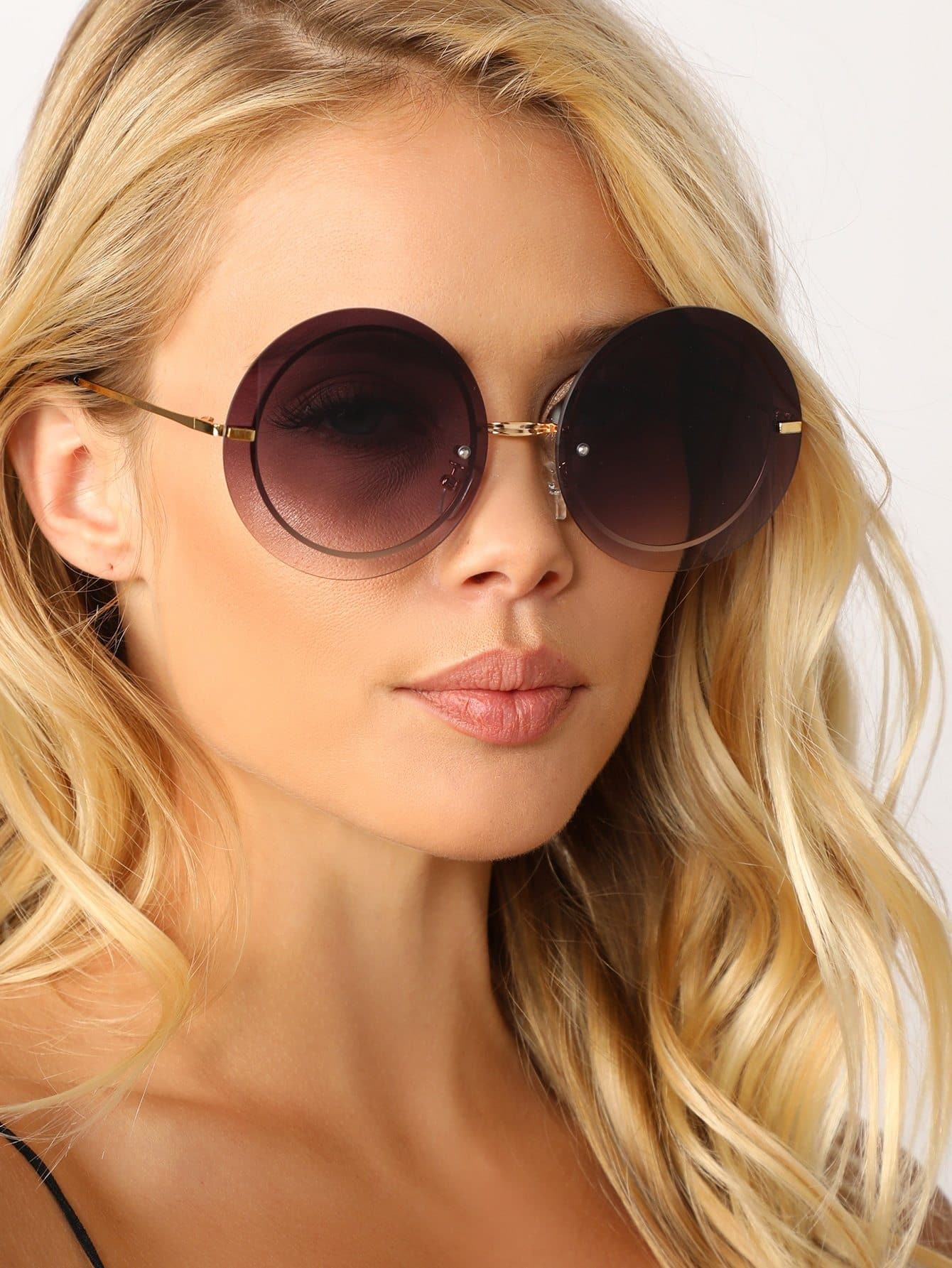 Large Circle Gradient Lens Metal Rim Sunglasses