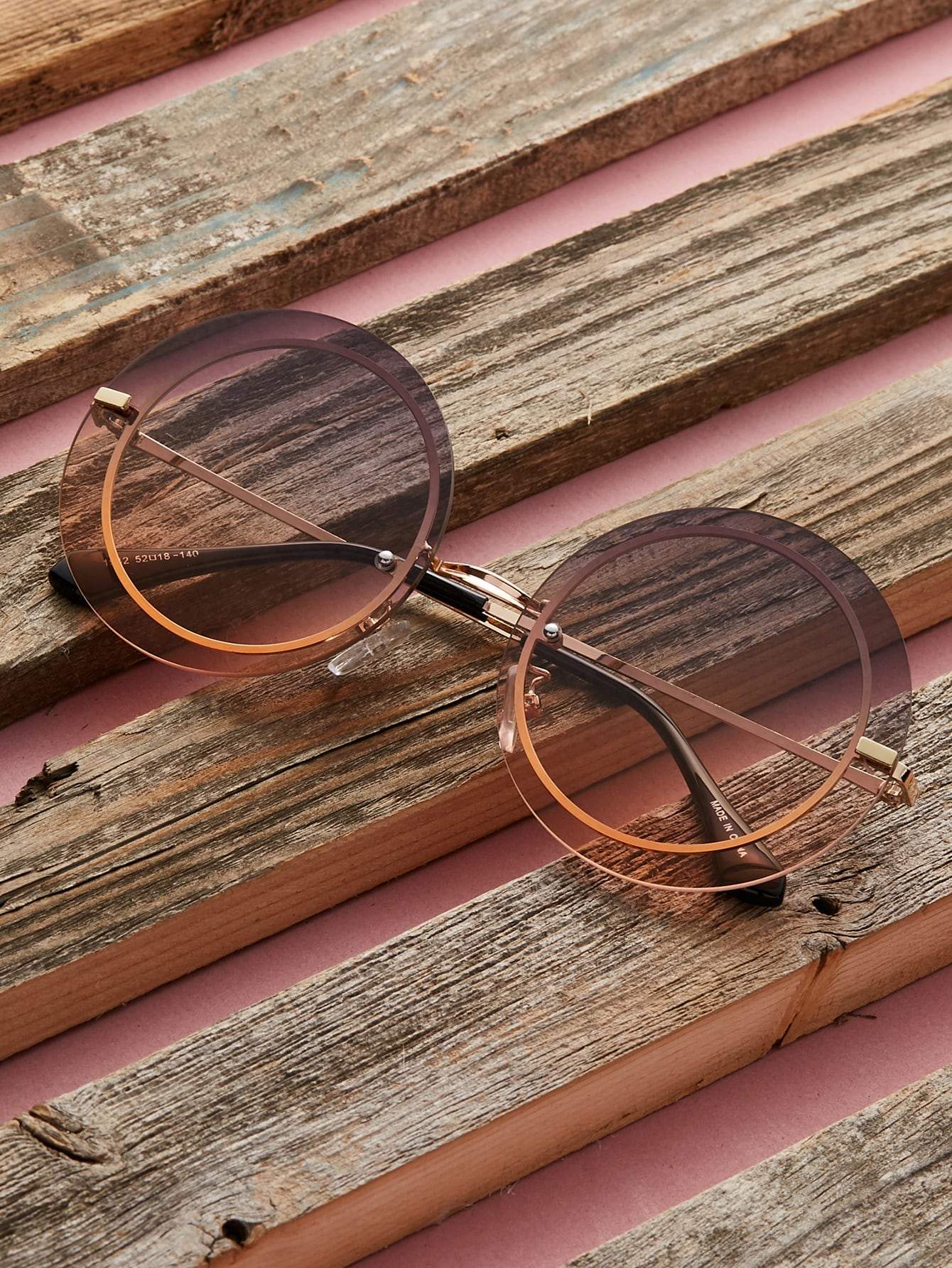 Large Circle Gradient Lens Metal Rim Sunglasses