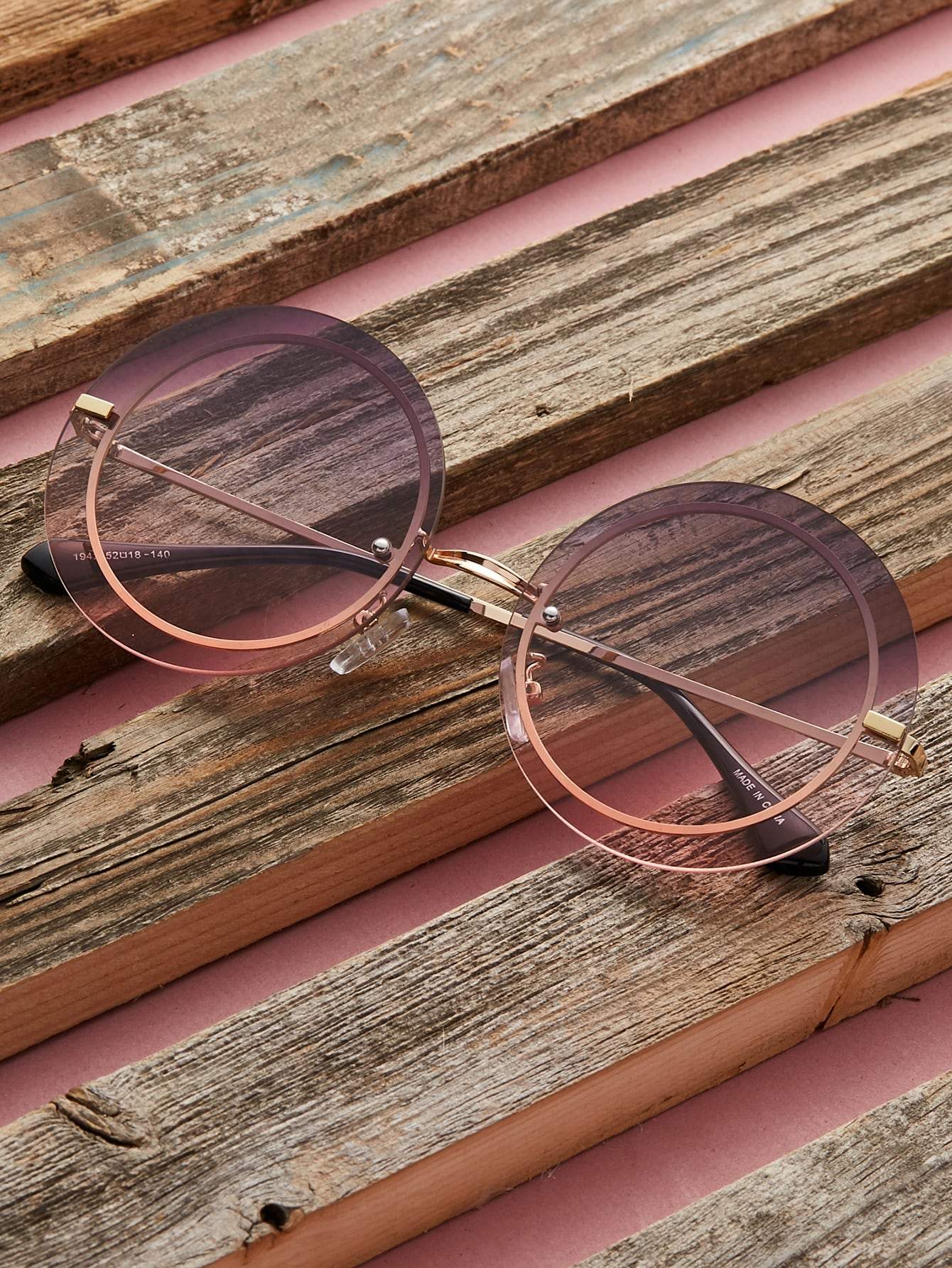 Large Circle Gradient Lens Metal Rim Sunglasses
