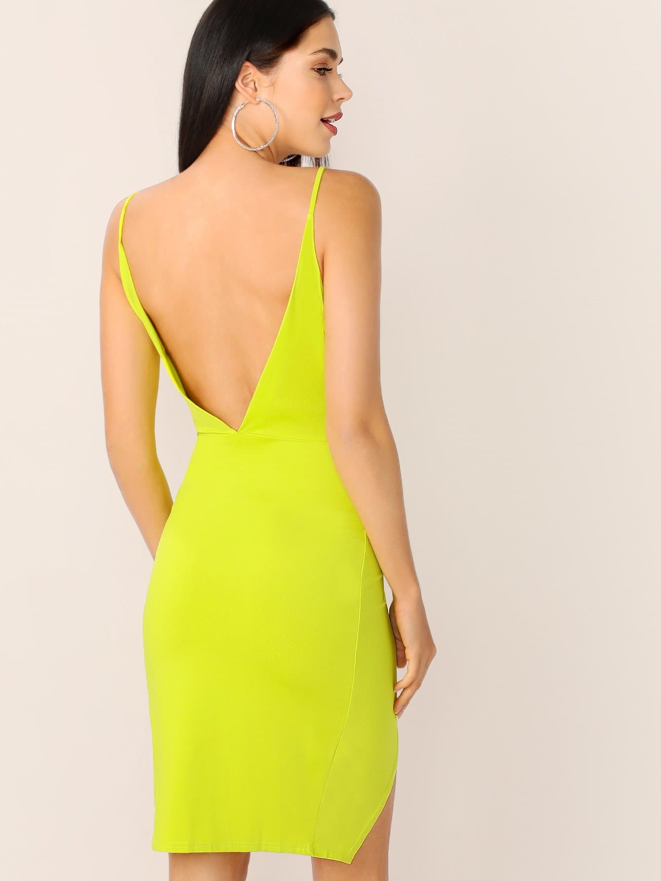 Sleeveless Spaghetti Strap Deep V Neck Surplice Wrap Asymmetrical Cami Dress