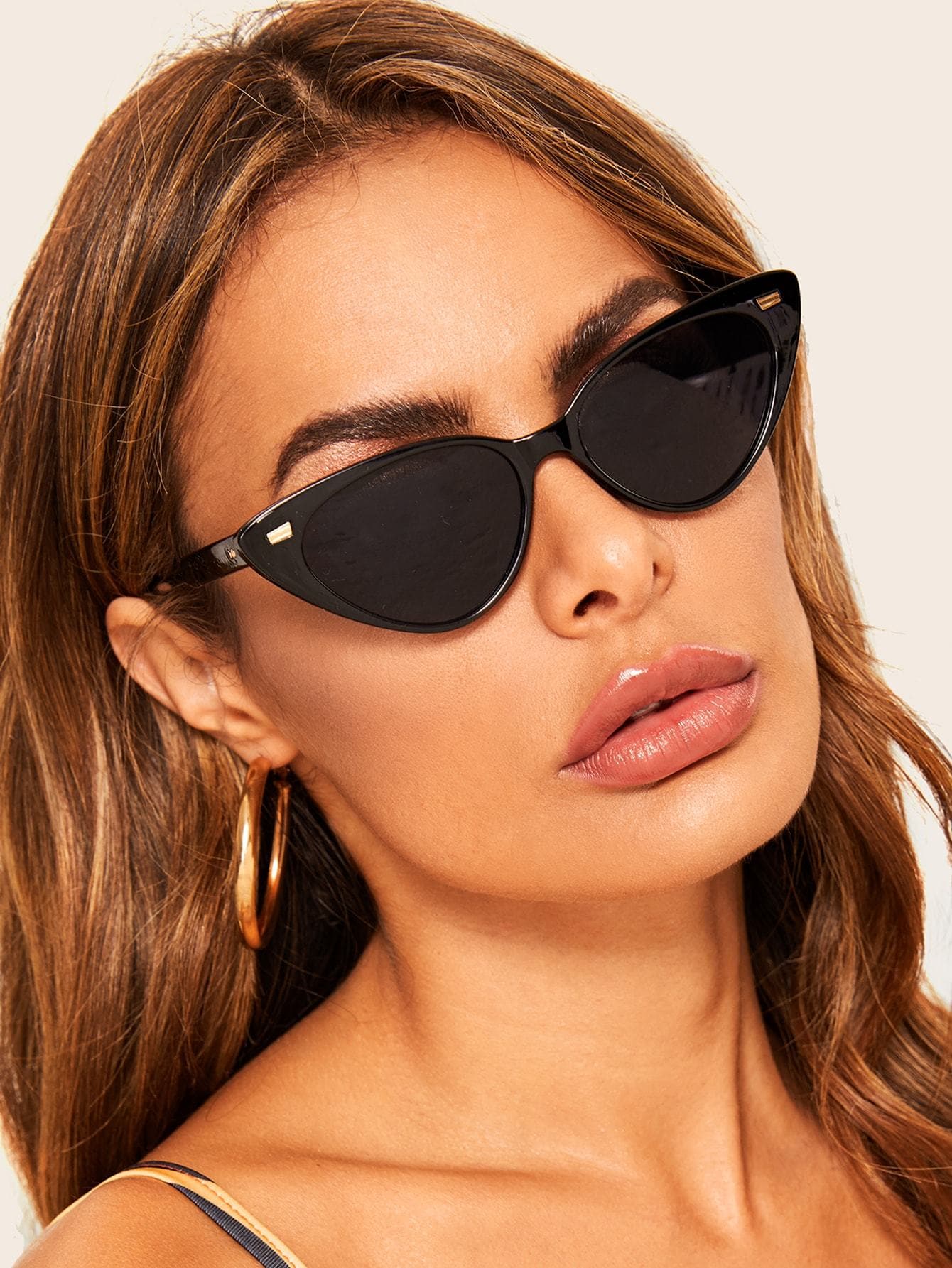 Black Metal Detail Cat Eye Sunglasses