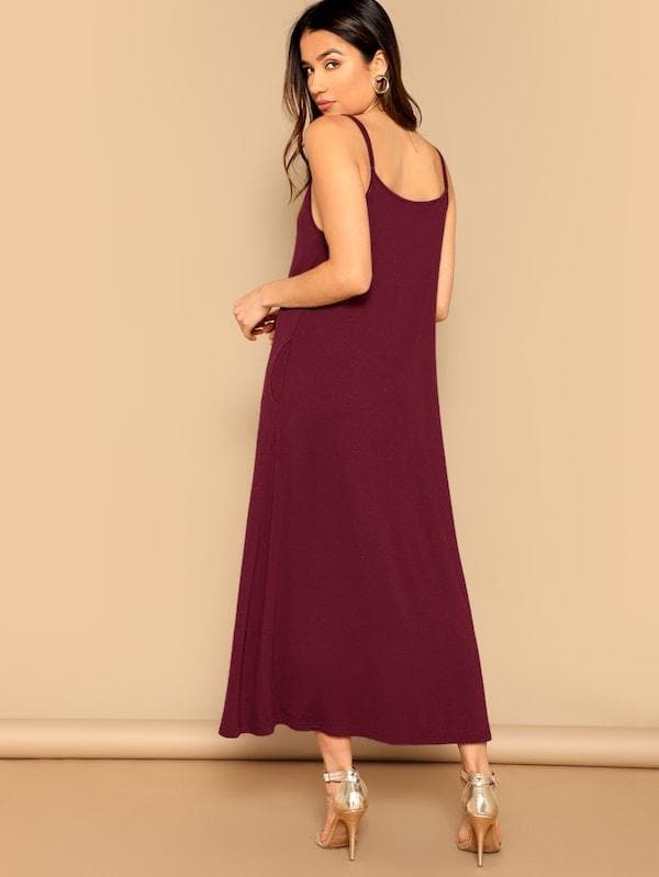 Sleeveless Spaghetti Strap Pocket Patched Swing Cami Dress