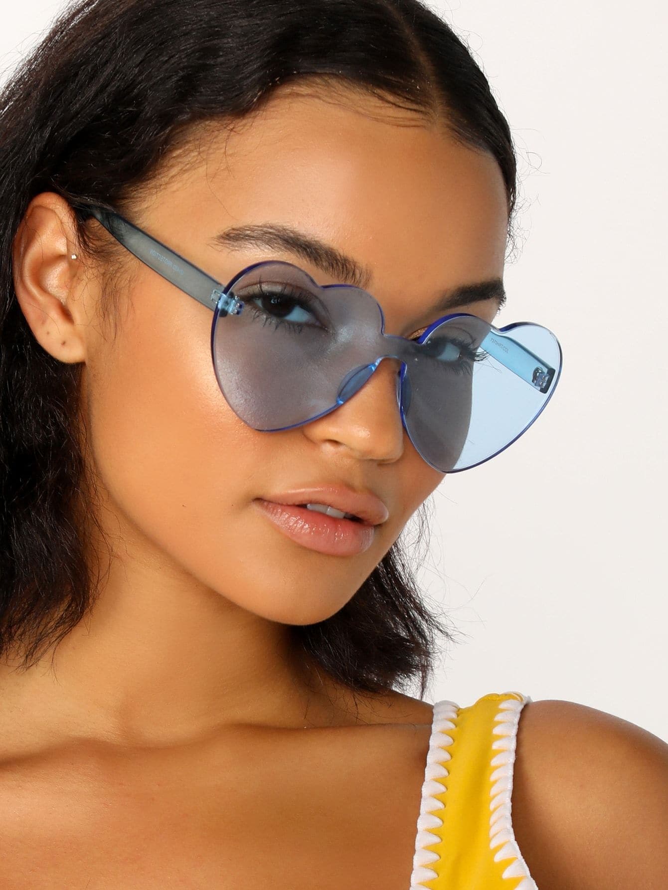 Oversized Frameless Heart Shaped Clear Sunglasses