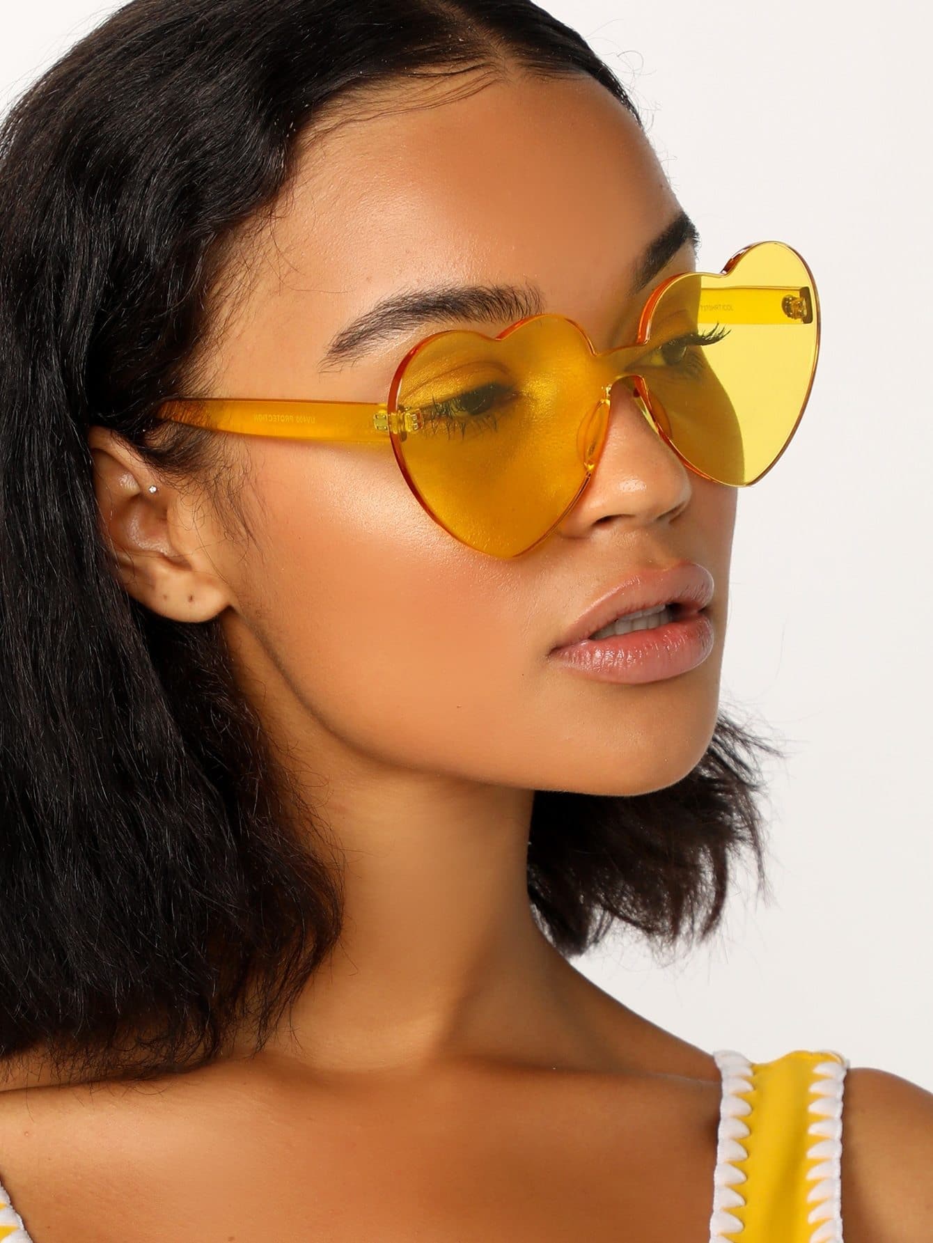 Oversized Frameless Heart Shaped Clear Sunglasses