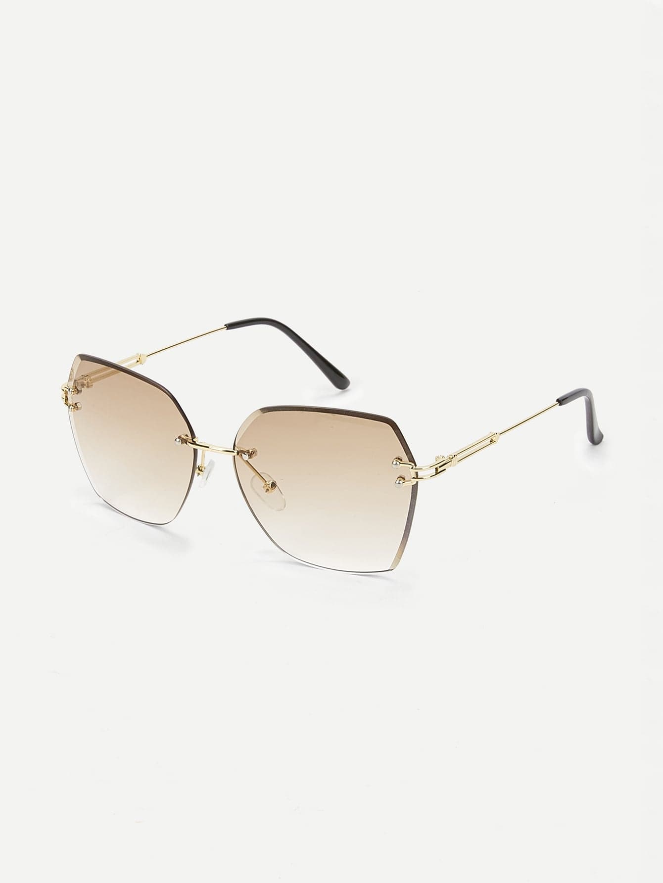 Brown Metal Detail Rimless Sunglasses