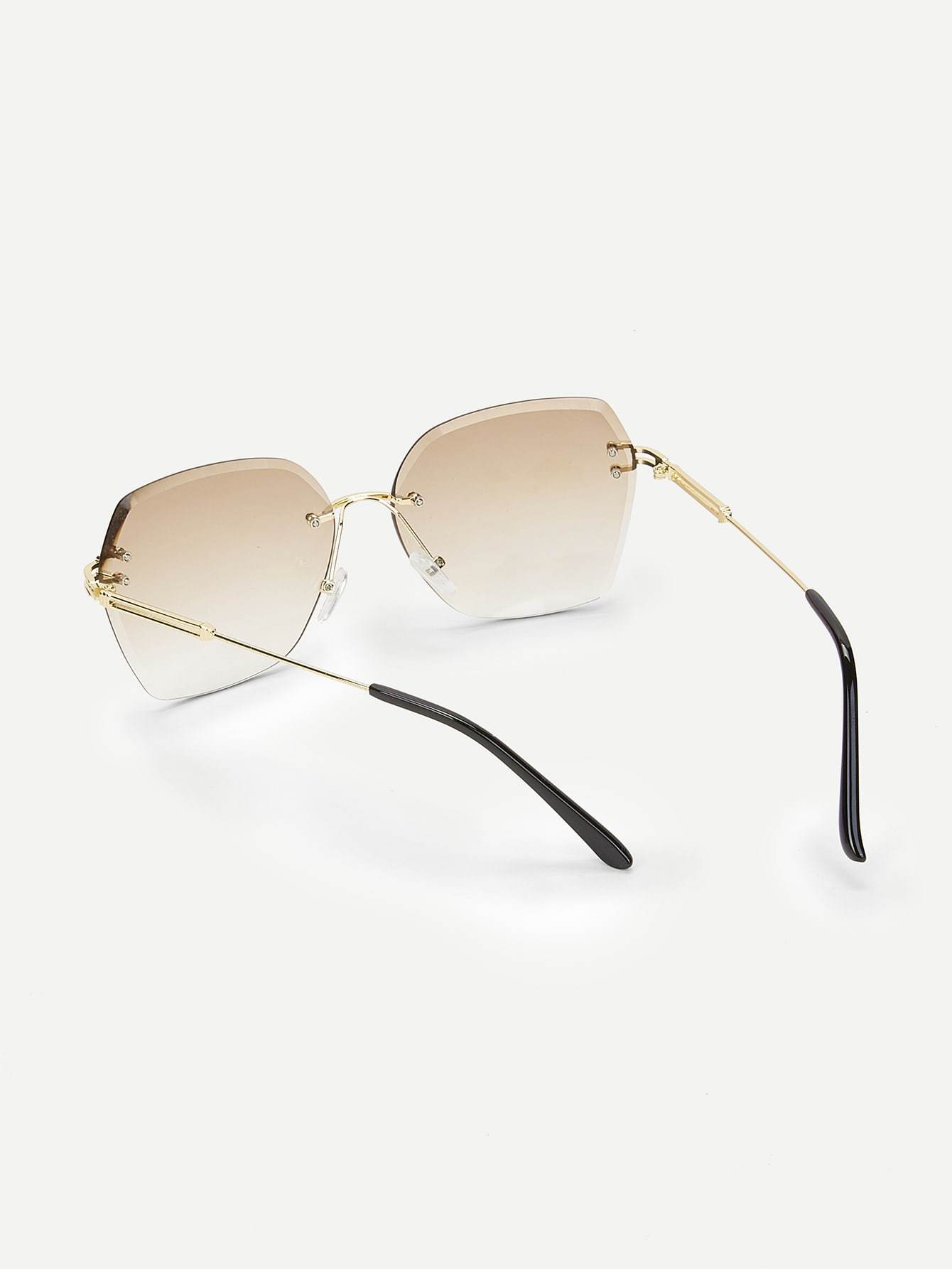 Brown Metal Detail Rimless Sunglasses