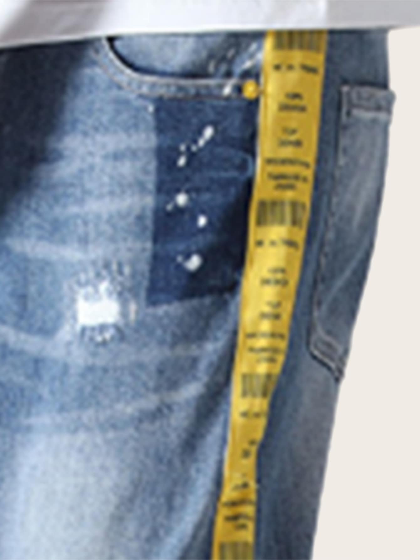 Blue Straight Leg Button Fly Contrast Side Ripped Jeans