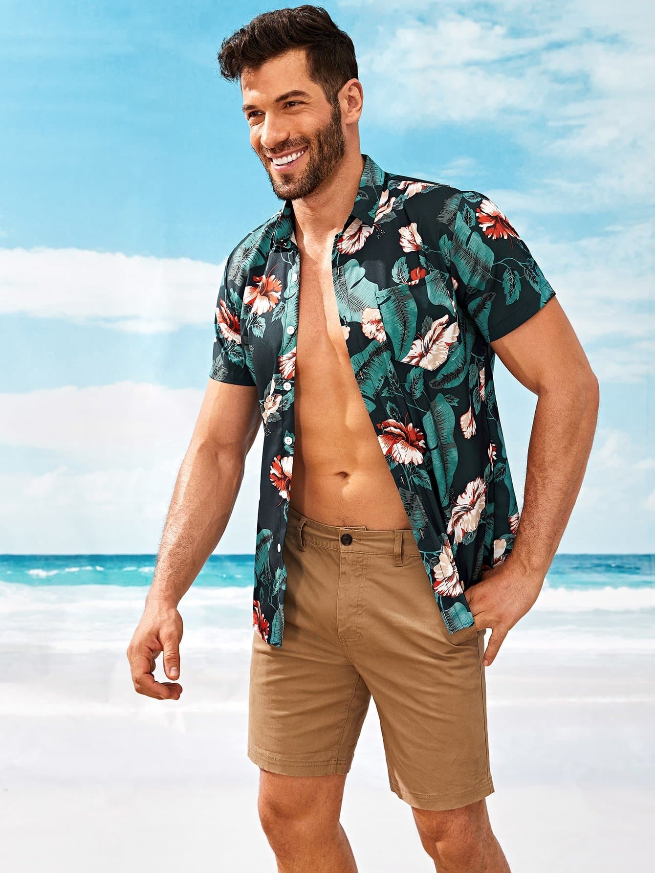 Short Sleeve Tropical & Floral Print Shirt
