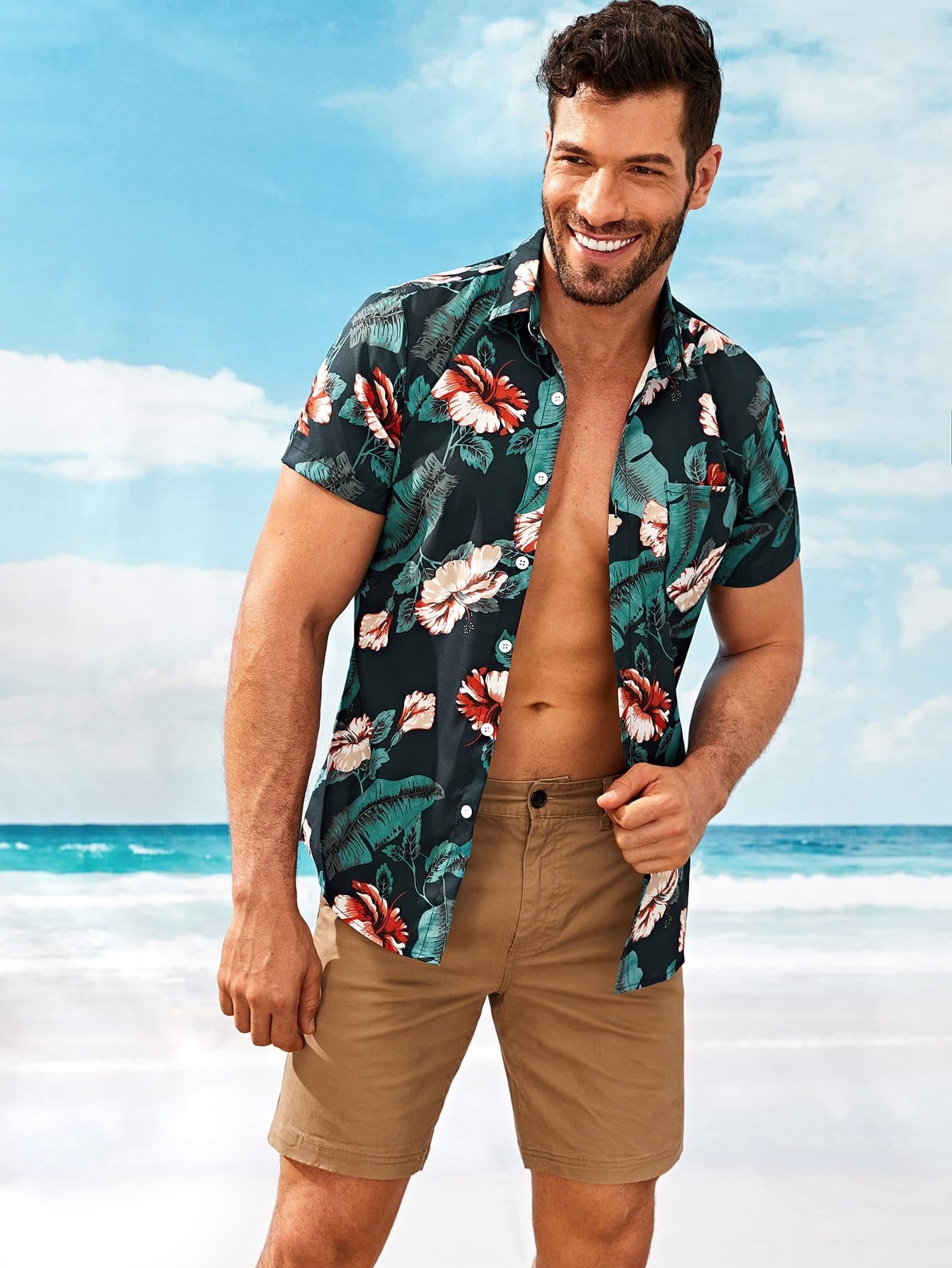 Short Sleeve Tropical & Floral Print Shirt