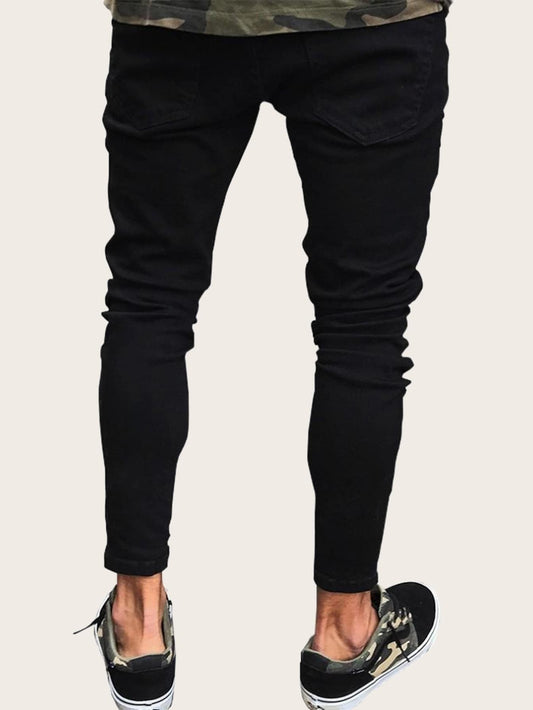 Tapered Button Fly Zip Hem Ripped Skinny Jeans