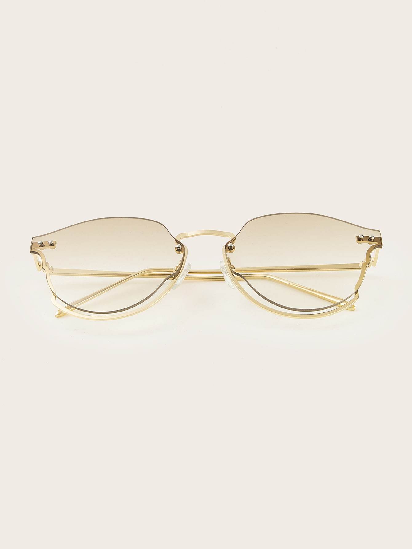 Beige Semi Rimless Frame Sunglasses