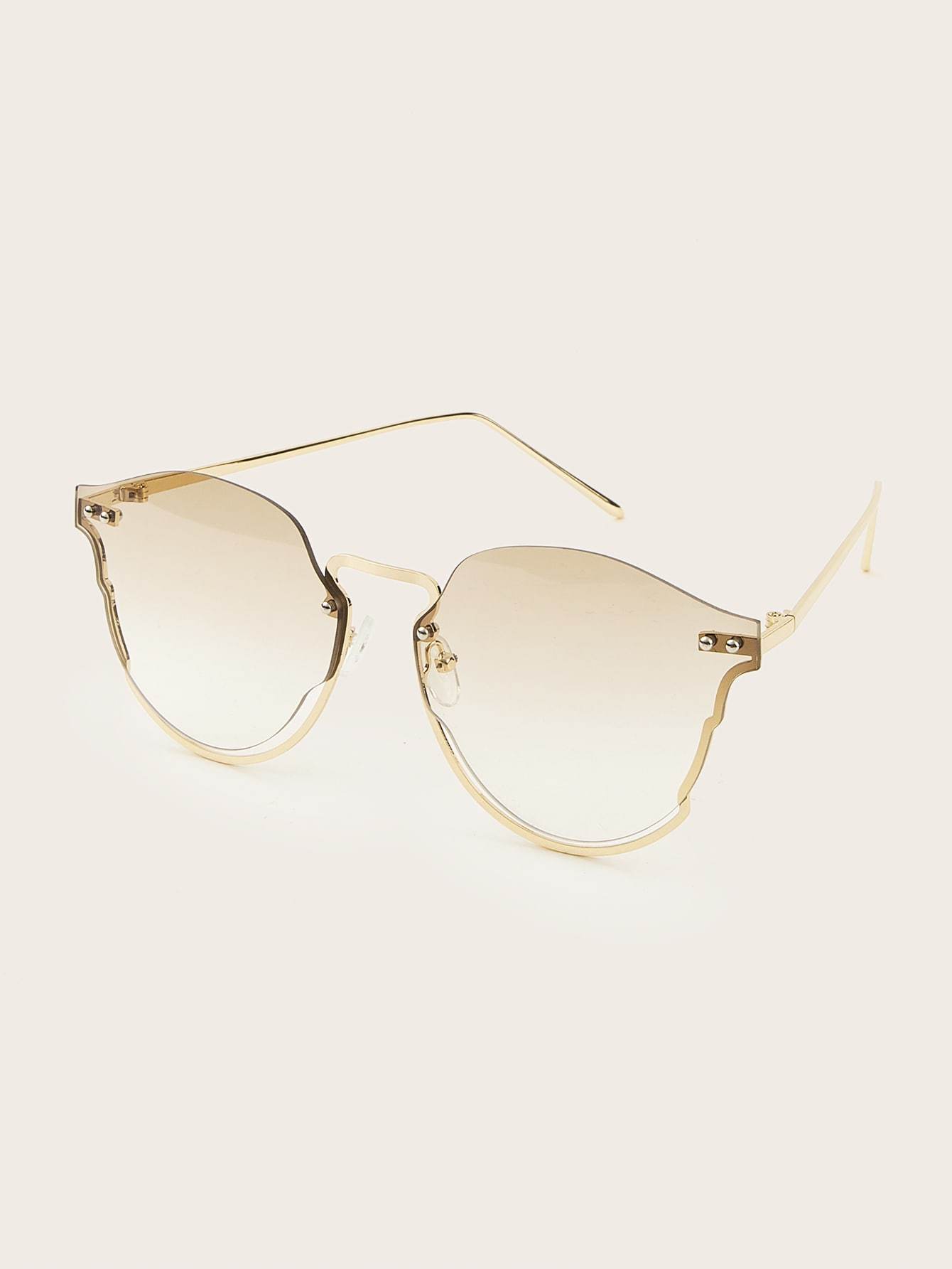 Beige Semi Rimless Frame Sunglasses