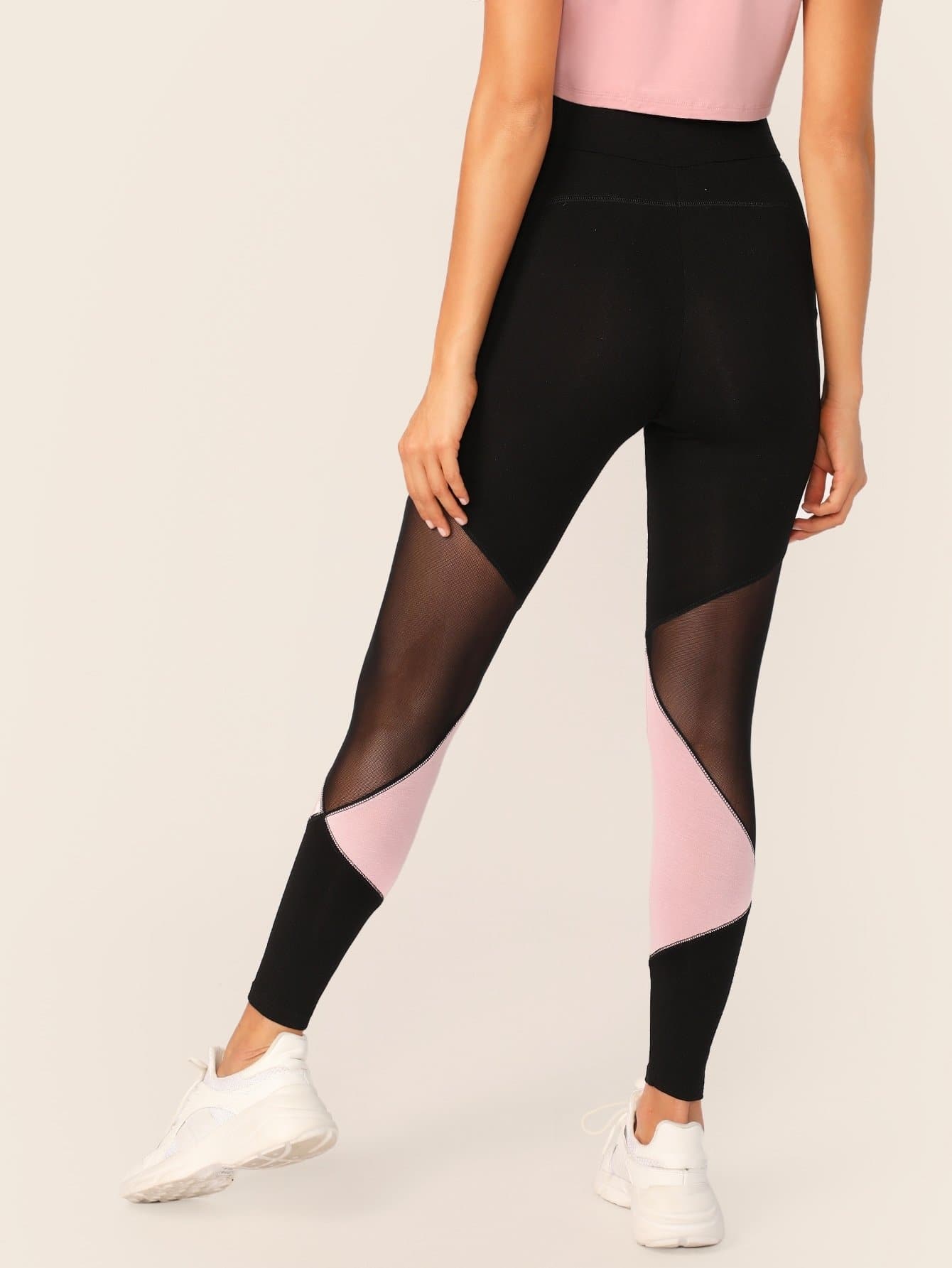 Balck Mesh Insert Two Tone Leggings