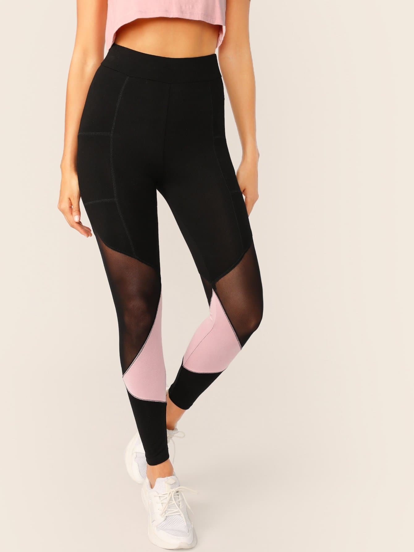 Balck Mesh Insert Two Tone Leggings