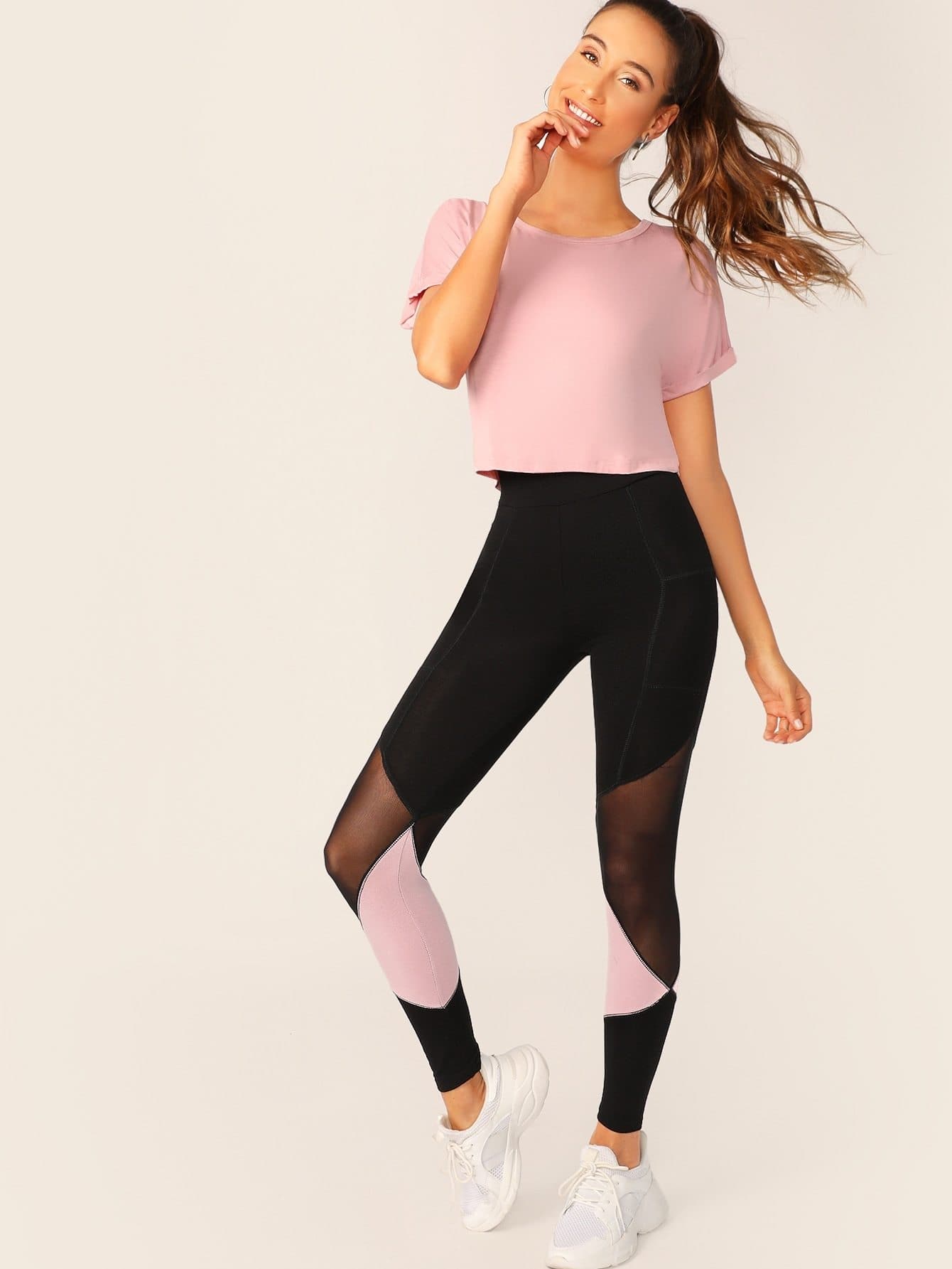 Balck Mesh Insert Two Tone Leggings