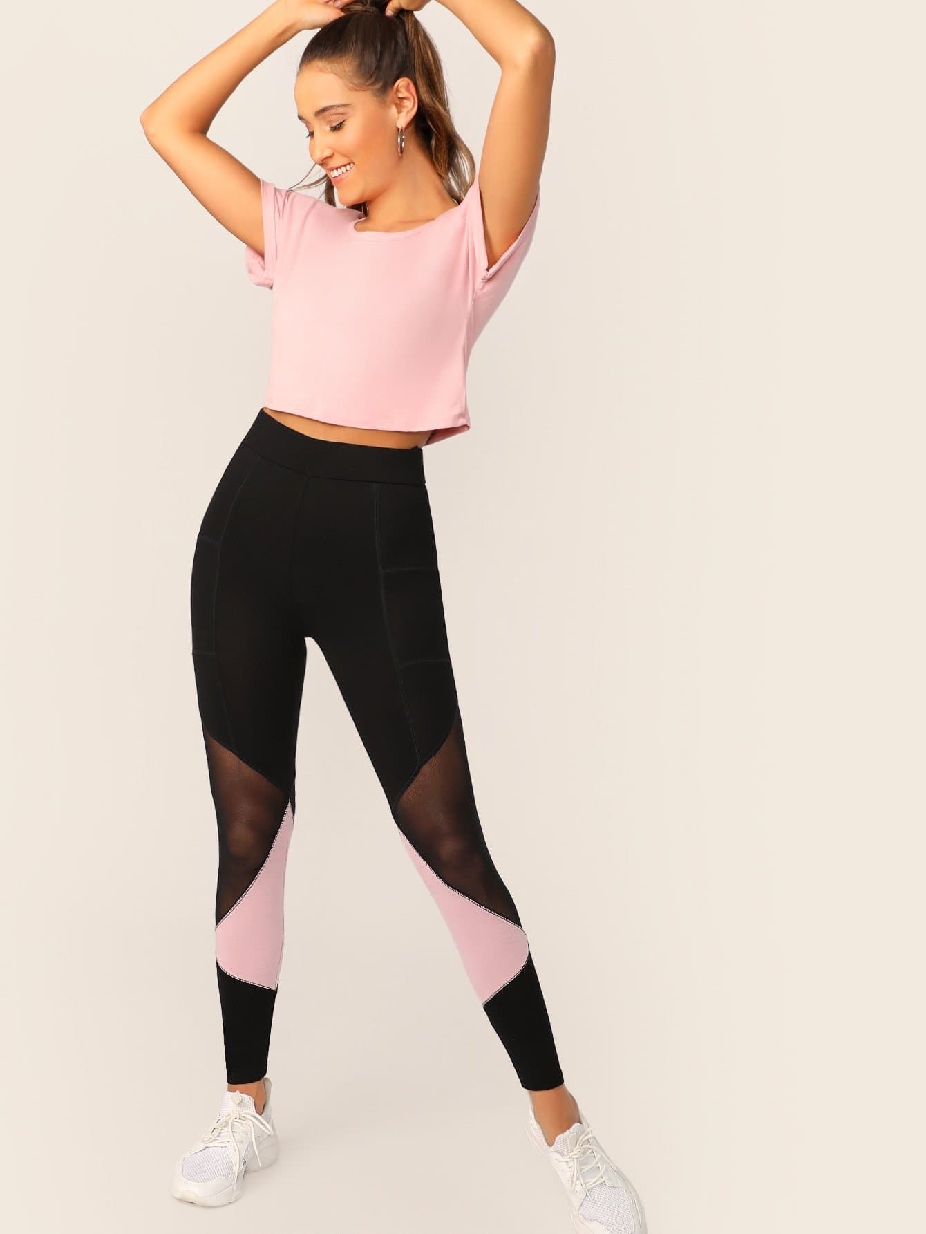 Balck Mesh Insert Two Tone Leggings