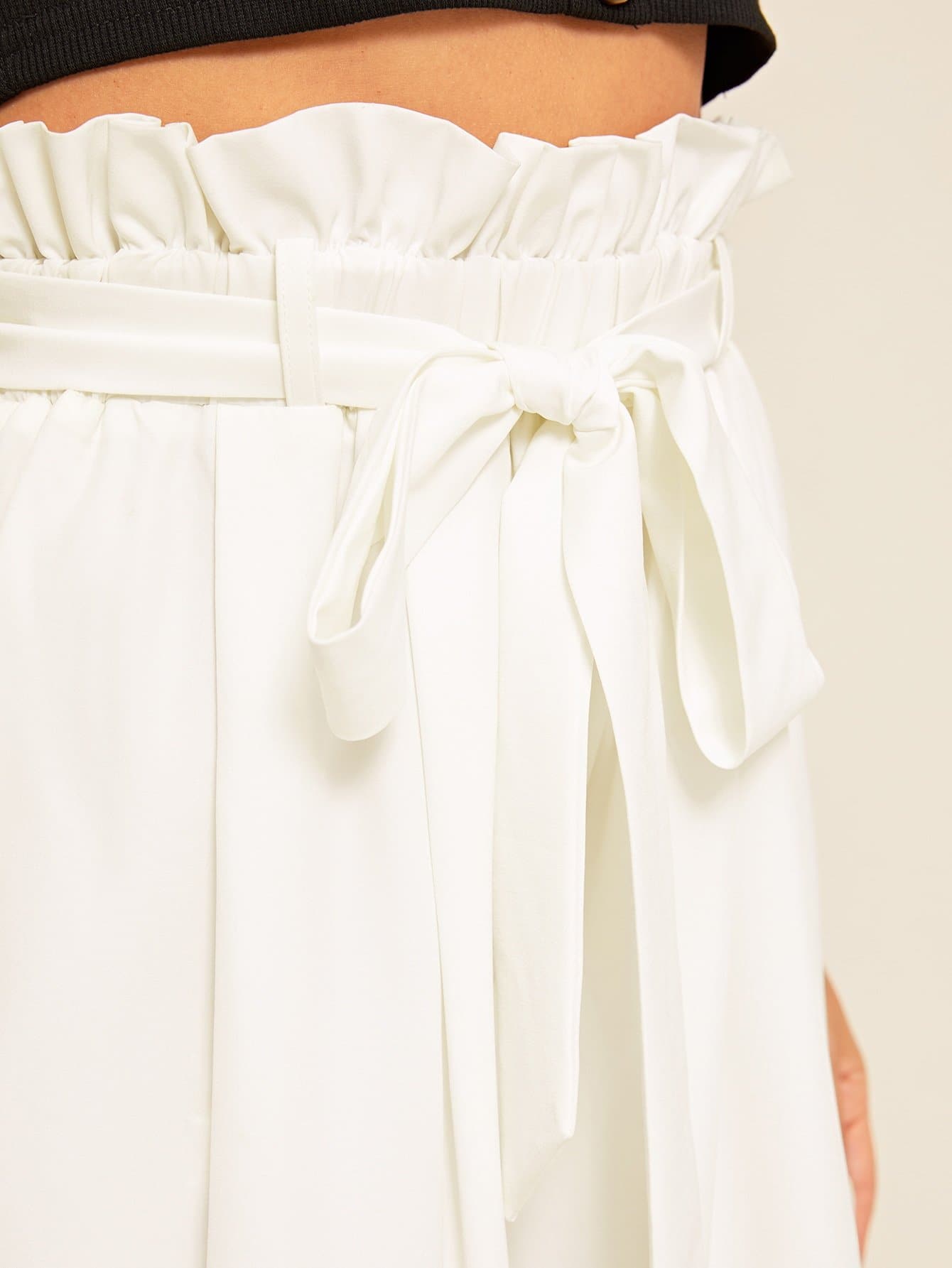 White Wide Leg Paperbag Waist Belted Palazzo Pants