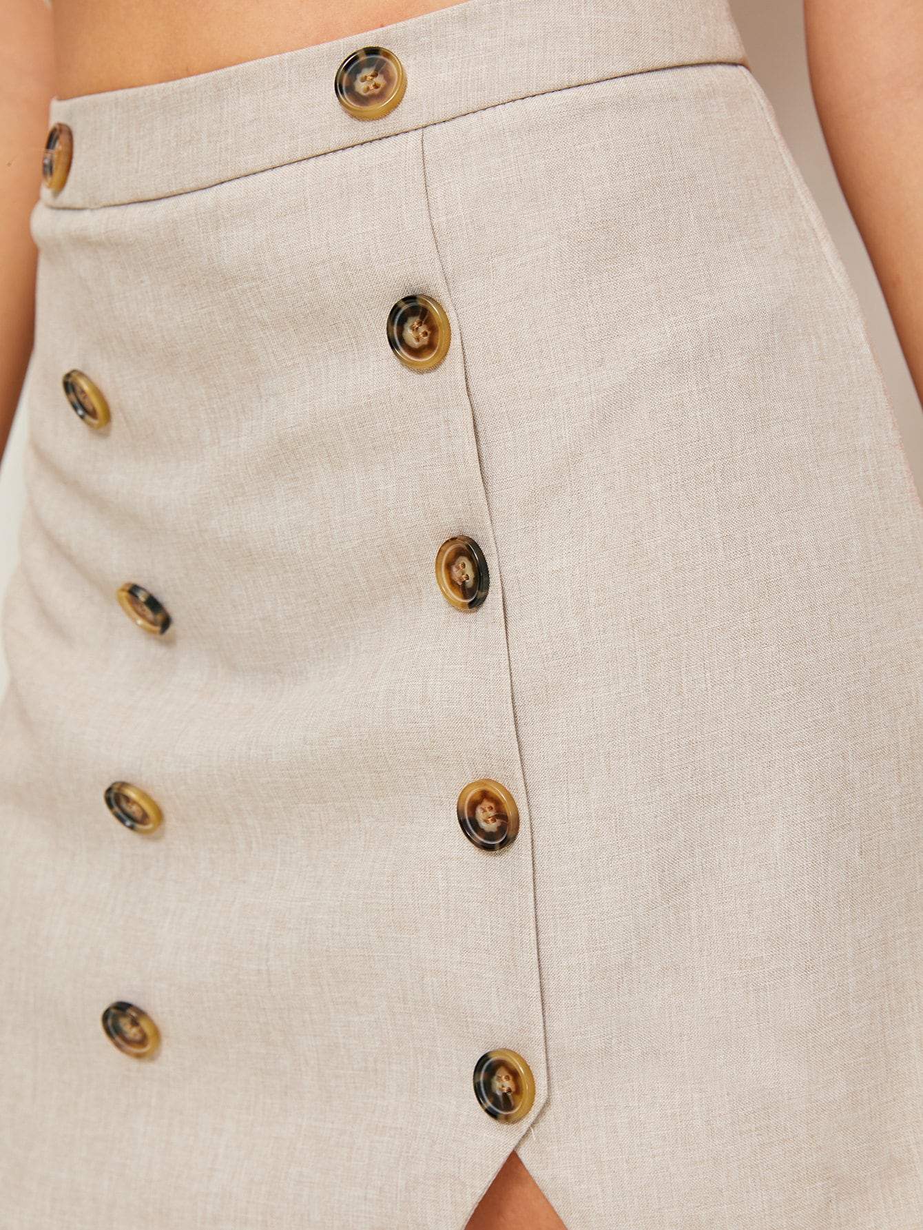 Apricot Double Breasted Front Split Mini Skirt