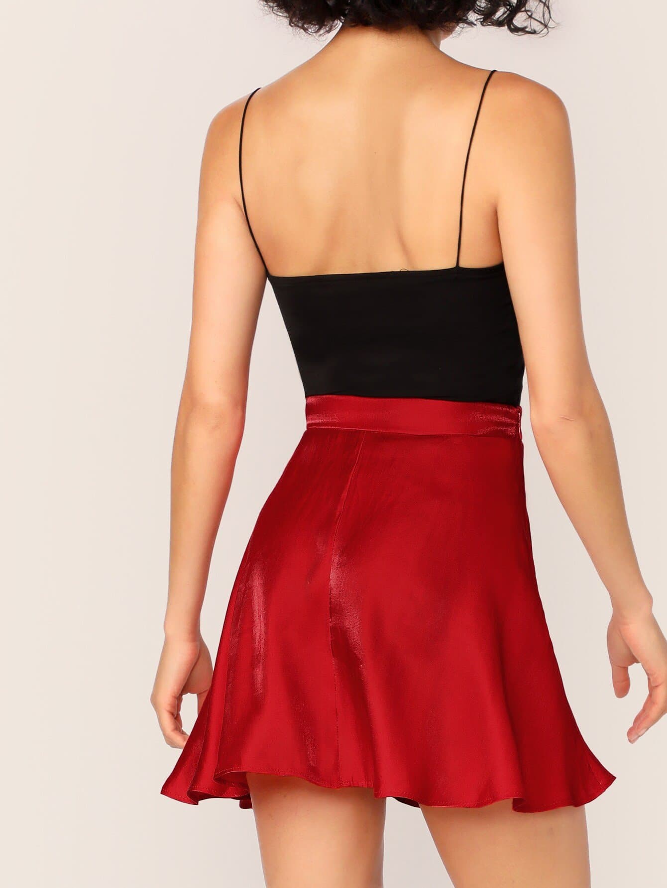 Short Wide Waistband Satin Skater Skirt