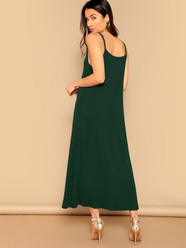 Sleeveless Spaghetti Strap Pocket Patched Swing Cami Dress