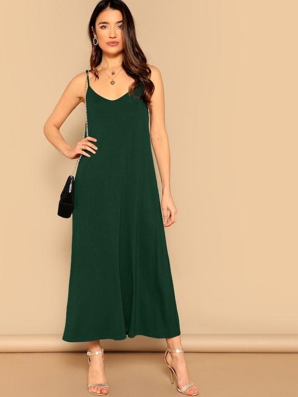 Sleeveless Spaghetti Strap Pocket Patched Swing Cami Dress