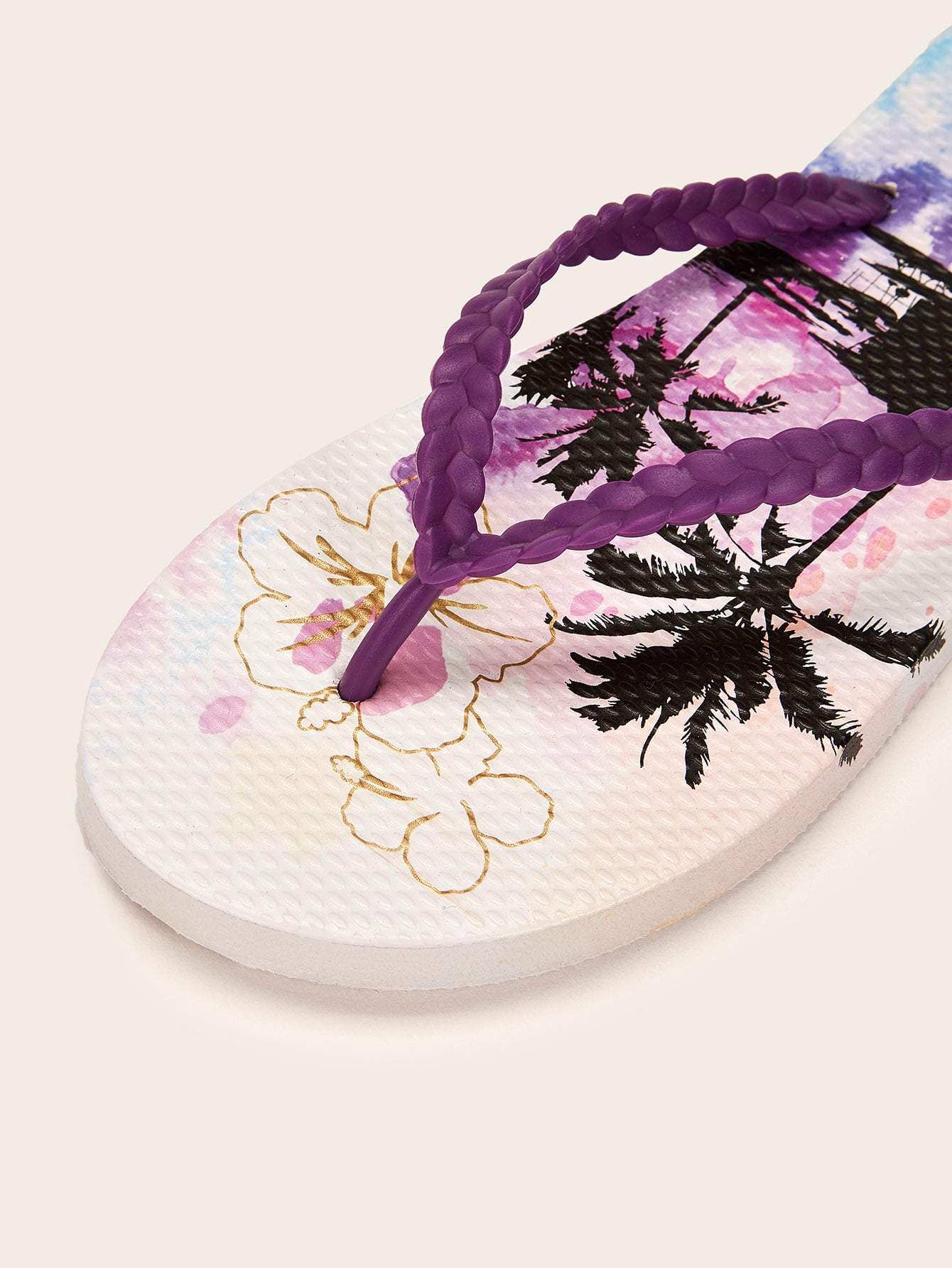 Tropical Palm Tree Print Toe Post Slippers
