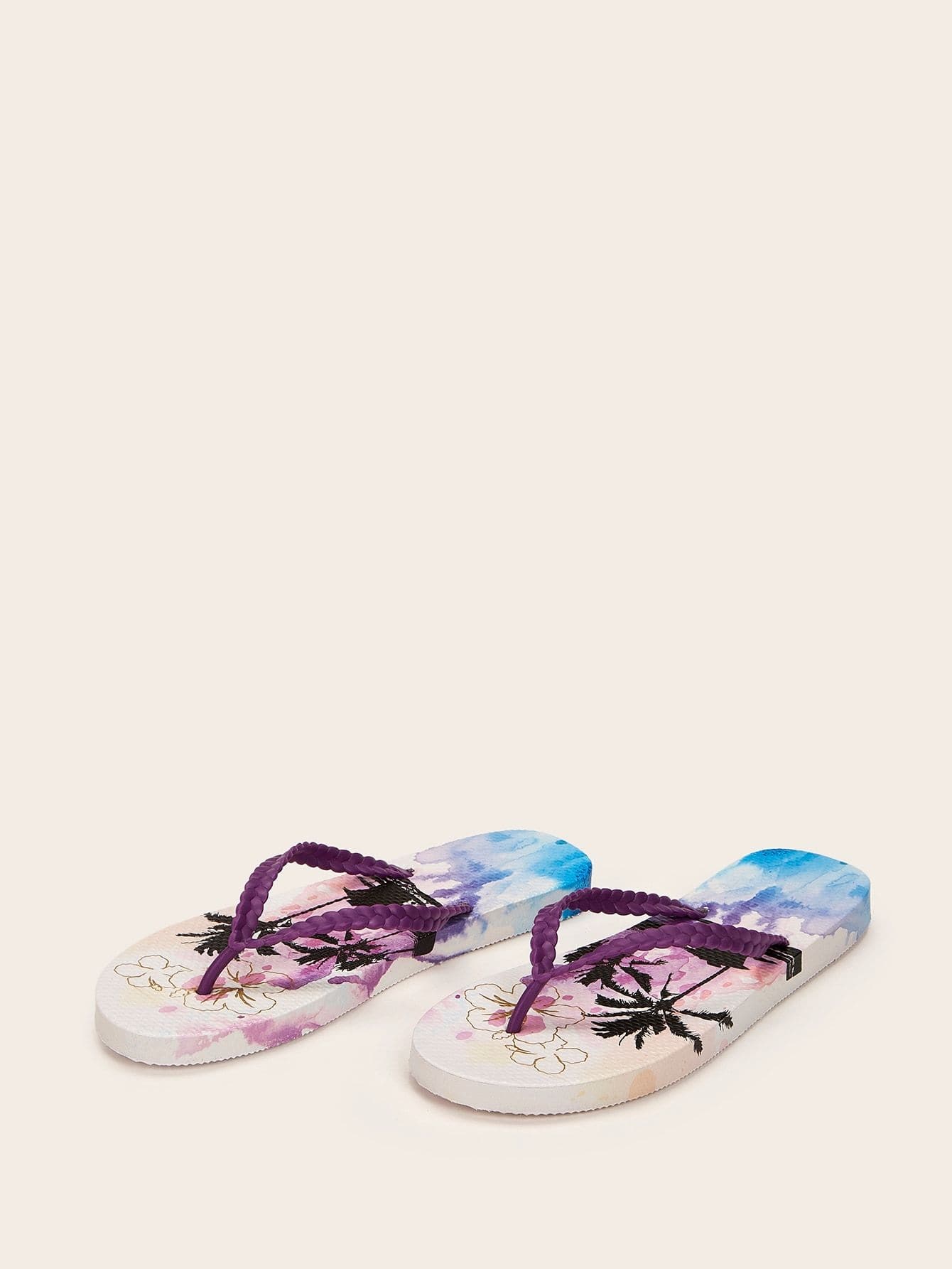 Tropical Palm Tree Print Toe Post Slippers