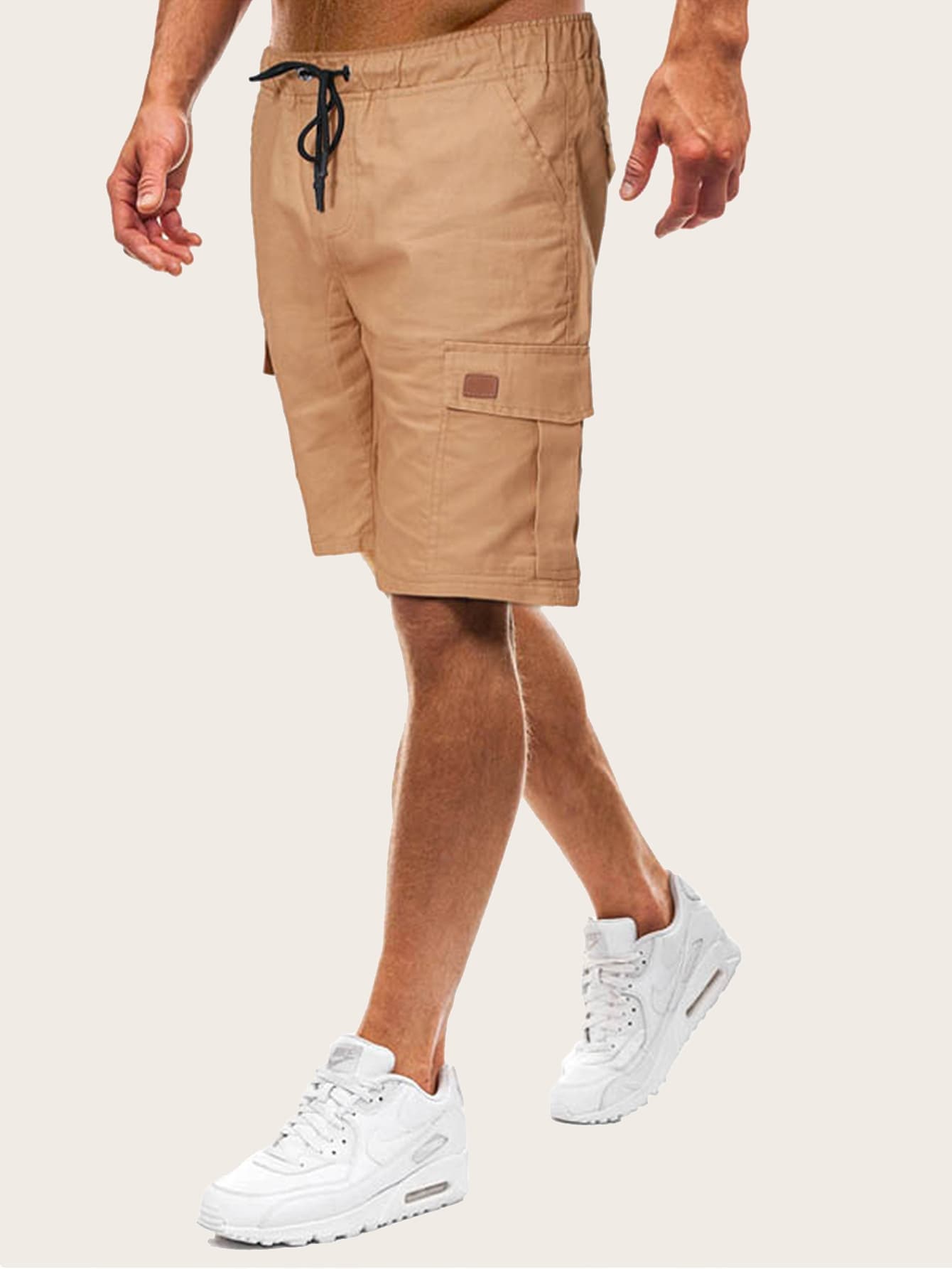 Khaki Drawstring Waist Pocket Side Shorts