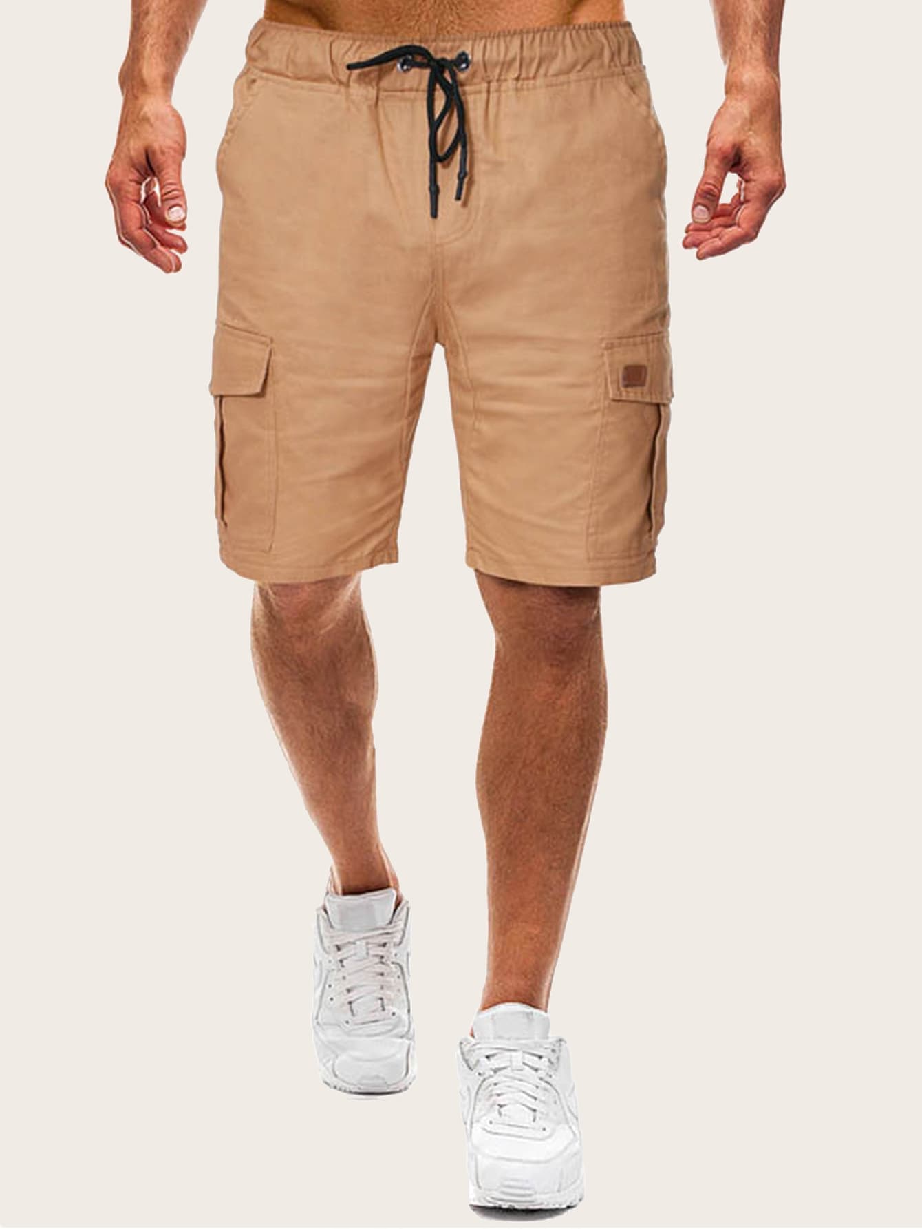 Khaki Drawstring Waist Pocket Side Shorts