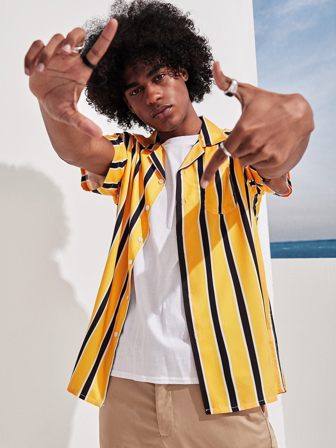 Yellow Short Sleeve Stripe Shirt