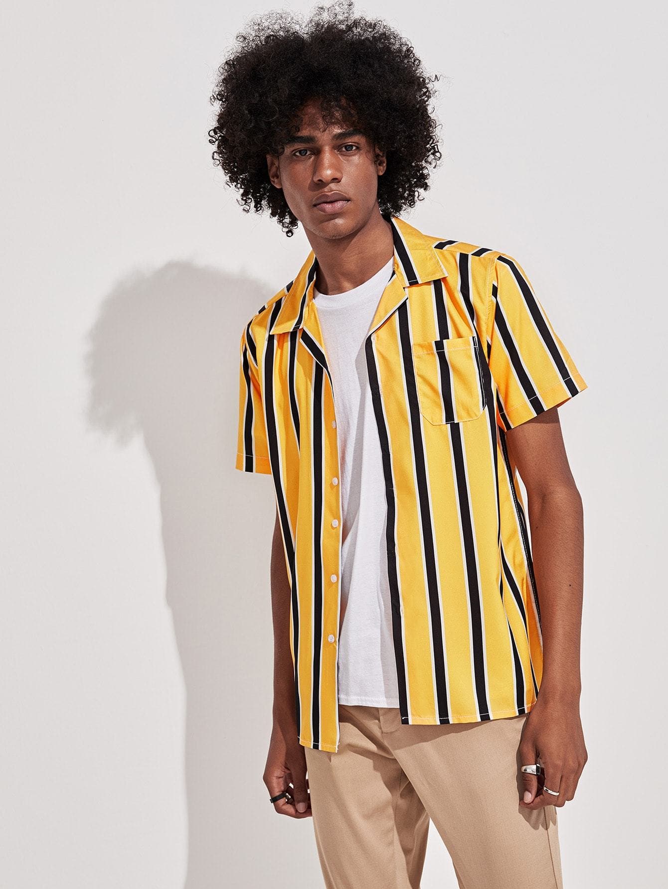 Yellow Short Sleeve Stripe Shirt