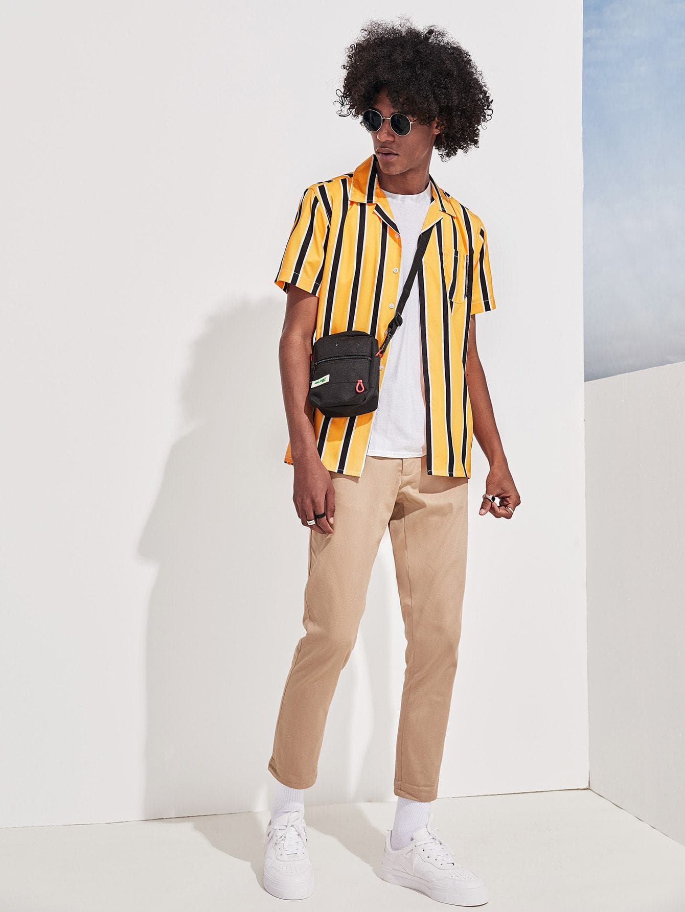 Yellow Short Sleeve Stripe Shirt