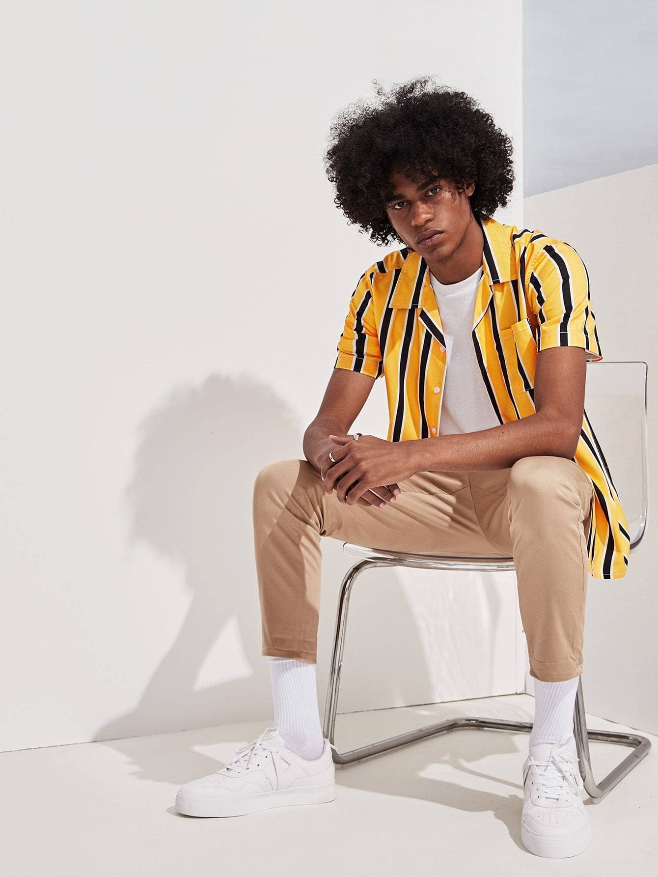 Yellow Short Sleeve Stripe Shirt