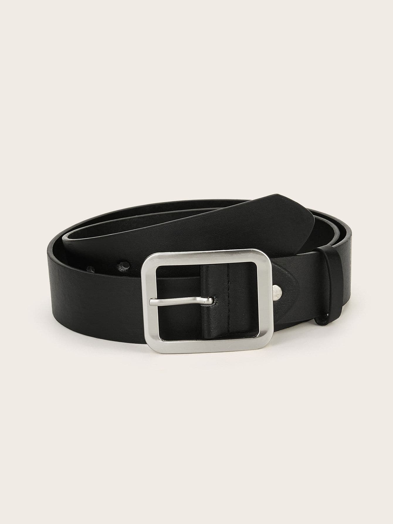 Black Square Metal Buckle Belt