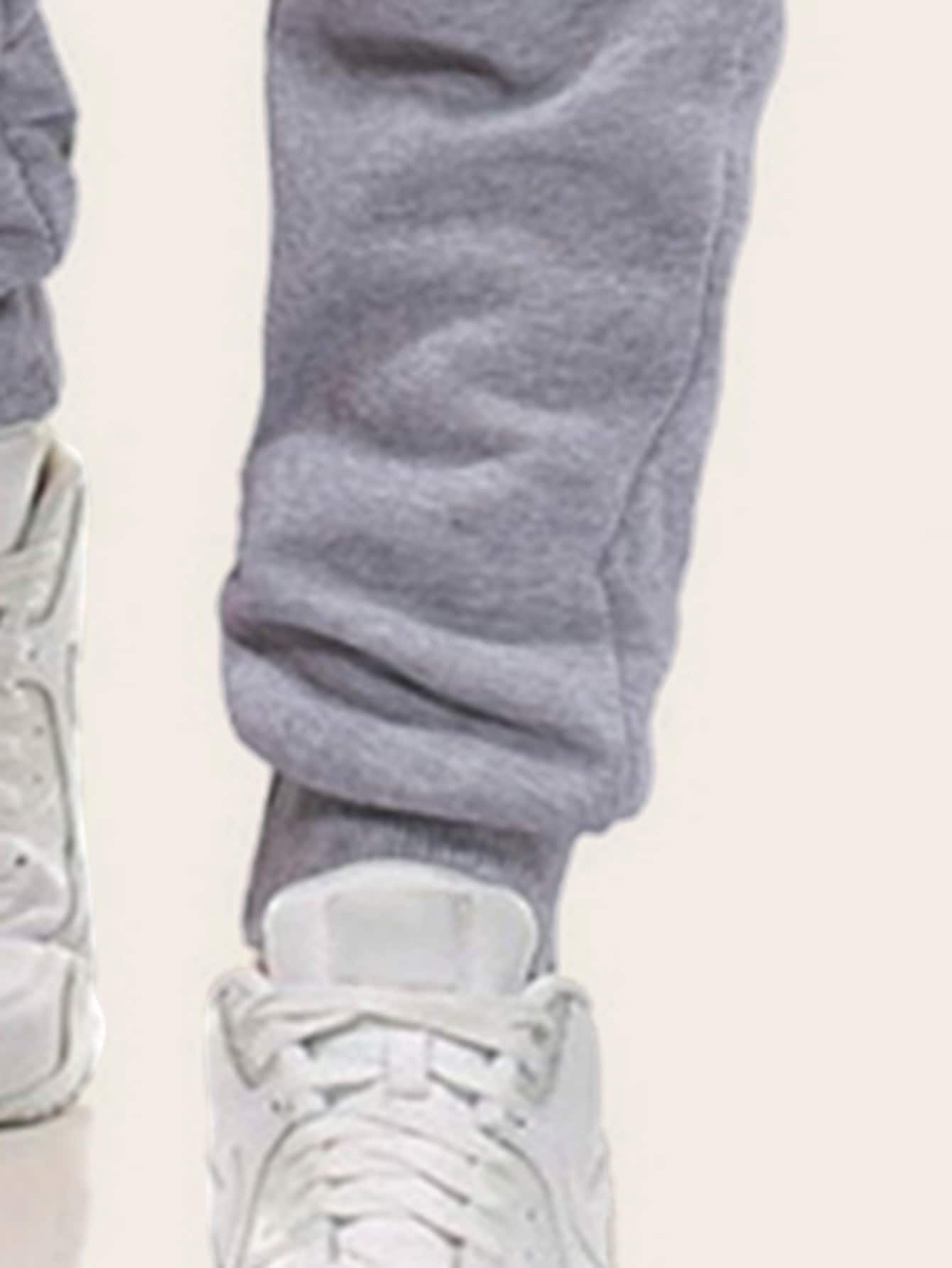 Grey Striped Flag Print Drawstring Sweatpants