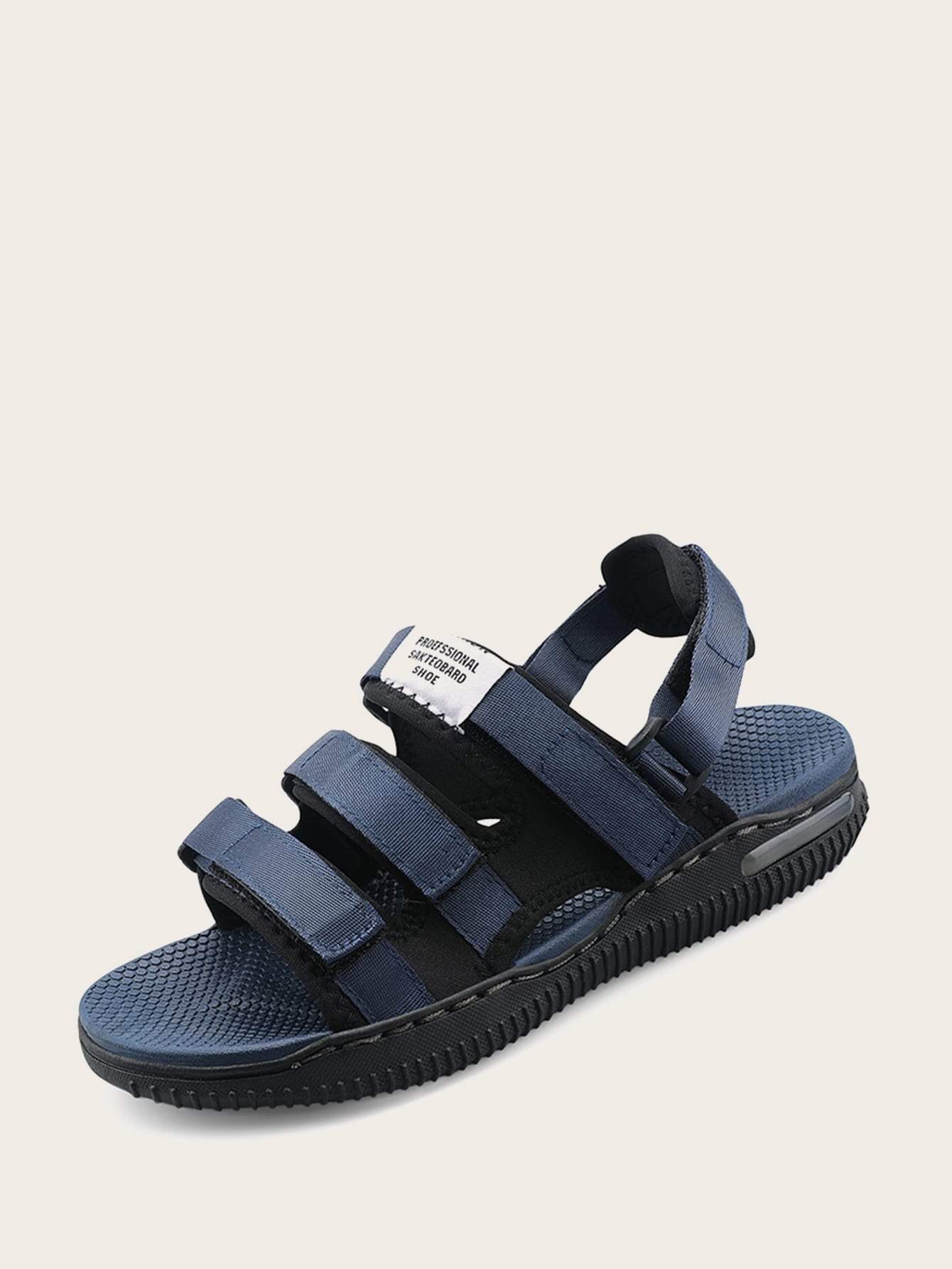 Navy Blue Hook-and-loop Straps Design Sandals